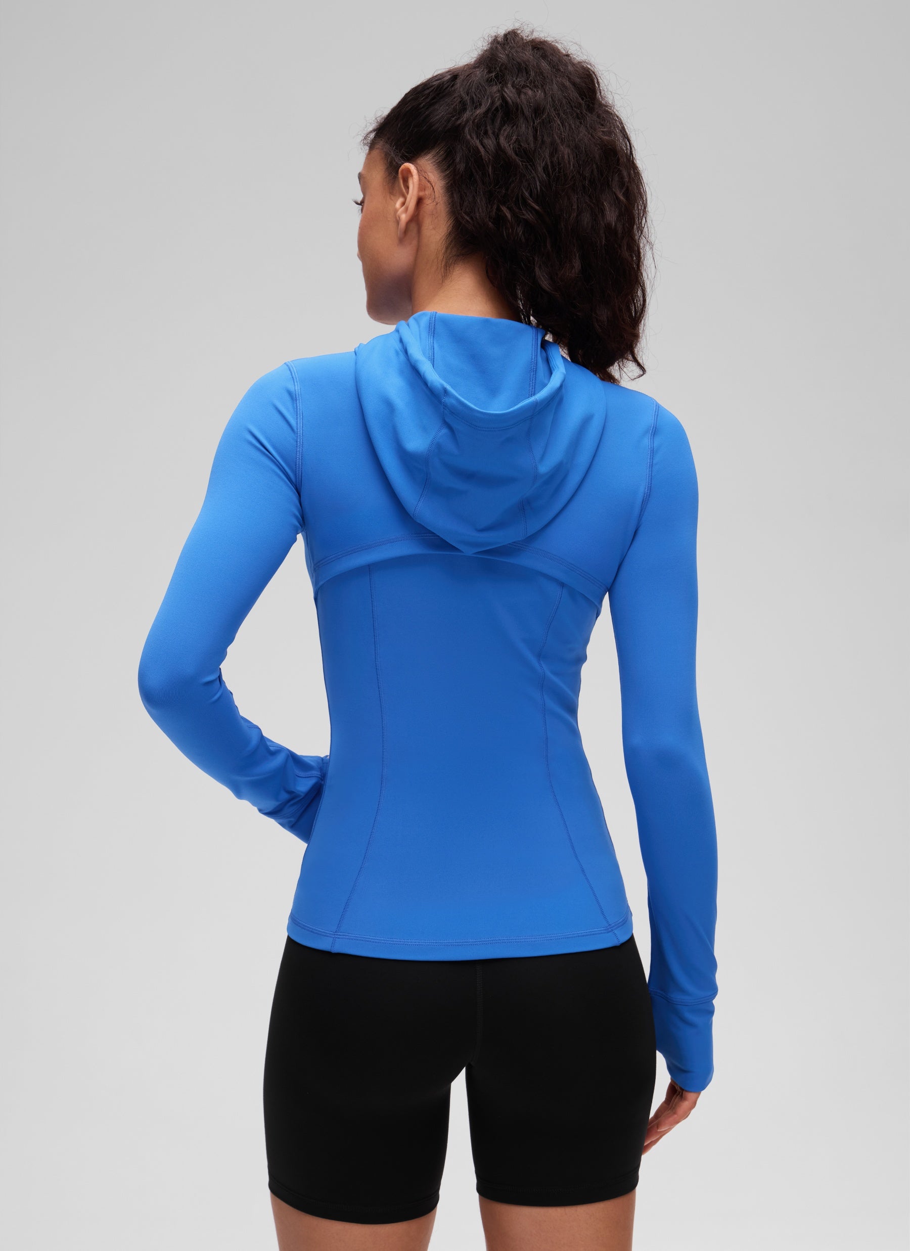 CRZ YOGA Pambabae Butterluxe Slim Fit na Panlabas na Damit na may Buong Zip na Hoodies na Kumikinang na Asul