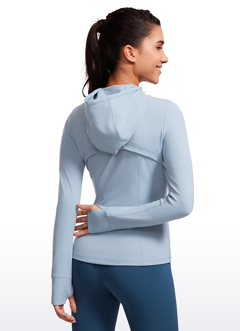CRZ YOGA Pambabae Butterluxe Slim Fit na Panlabas na Kasuotan na May Bulsa at Buong Zip na Hoodies na Cambric Blue