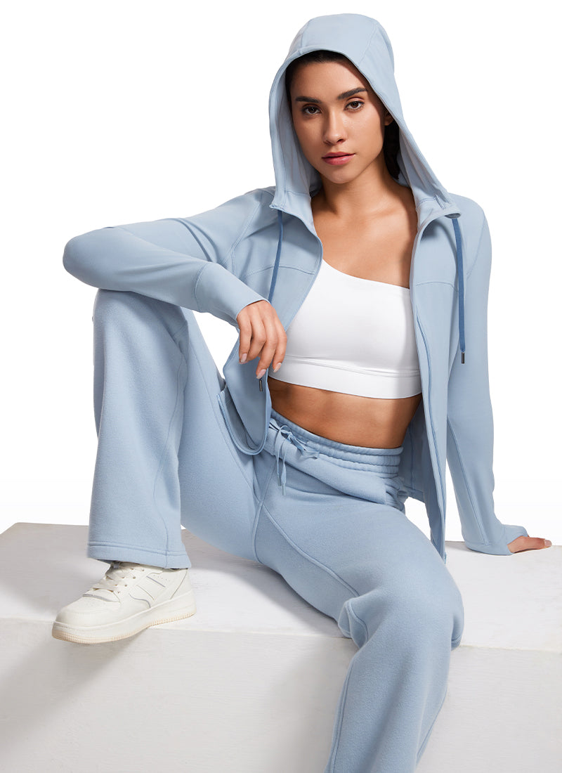 CRZ YOGA Pambabae Butterluxe Slim Fit na Panlabas na Kasuotan na May Bulsa at Buong Zip na Hoodies na Cambric Blue