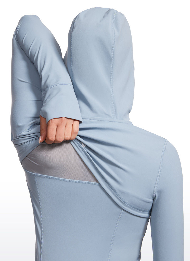 CRZ YOGA Pambabae Butterluxe Slim Fit na Panlabas na Kasuotan na May Bulsa at Buong Zip na Hoodies na Cambric Blue