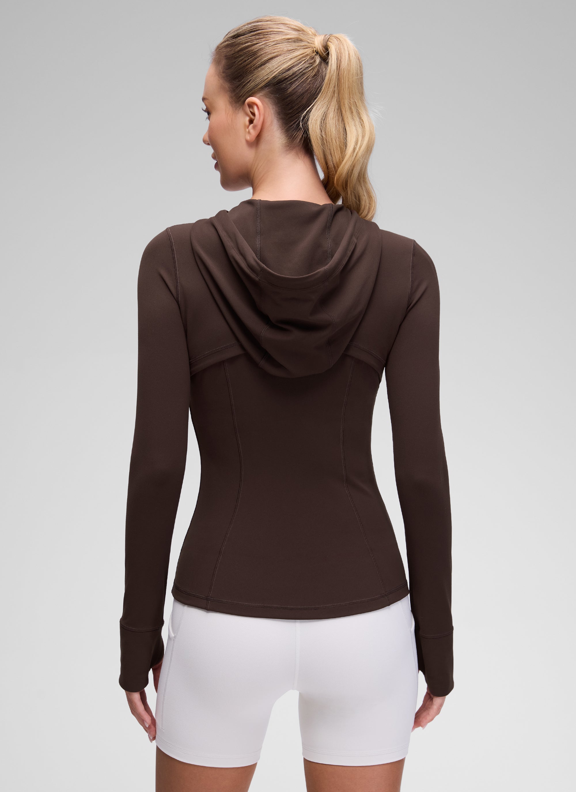 CRZ YOGA Pambabae Butterluxe Slim Fit na Bulsa na Panlabas na Kasuotan na Buong Zip Hoodies Hot Fudge Brown