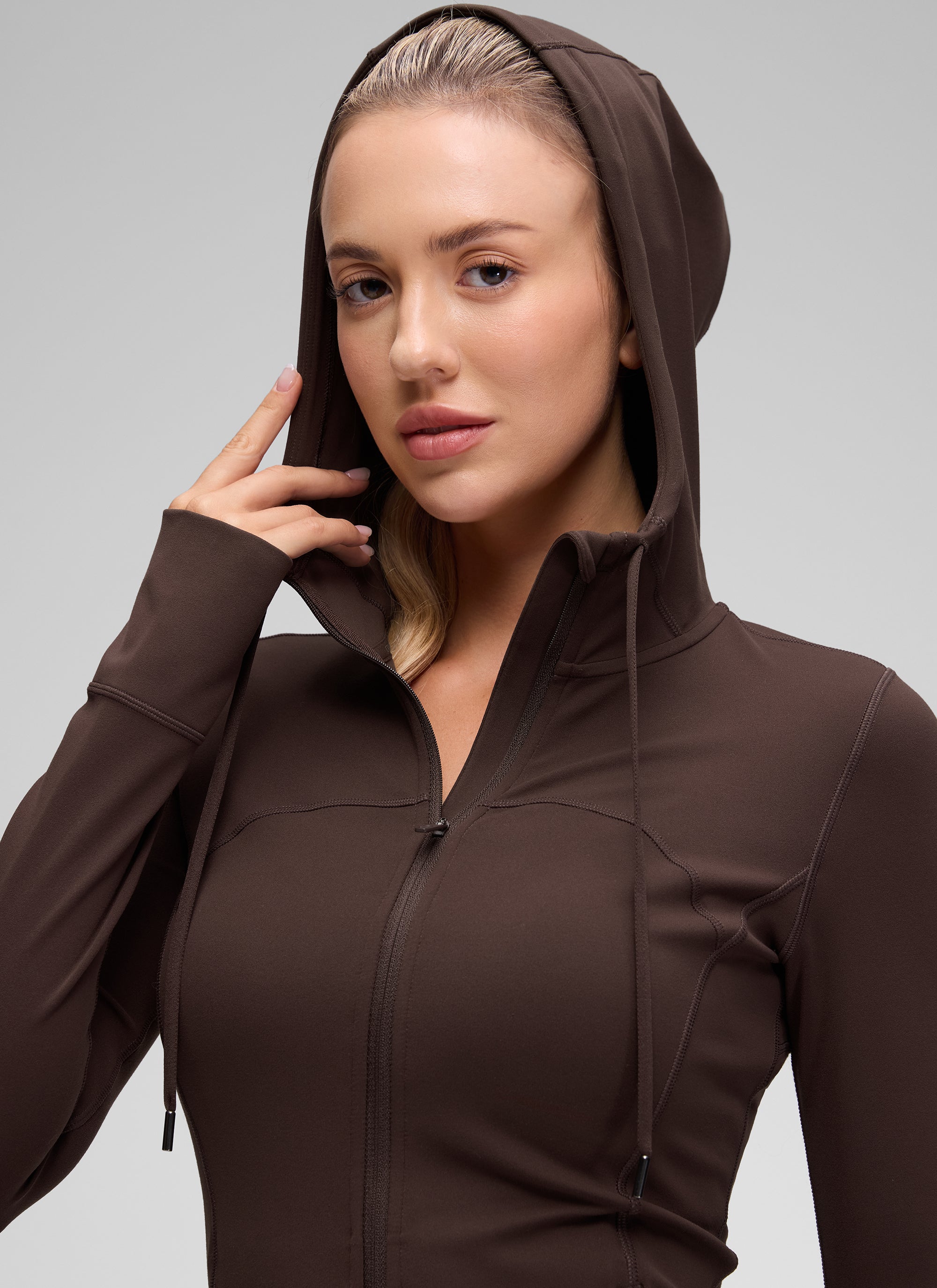 CRZ YOGA Pambabae Butterluxe Slim Fit na Bulsa na Panlabas na Kasuotan na Buong Zip Hoodies Hot Fudge Brown