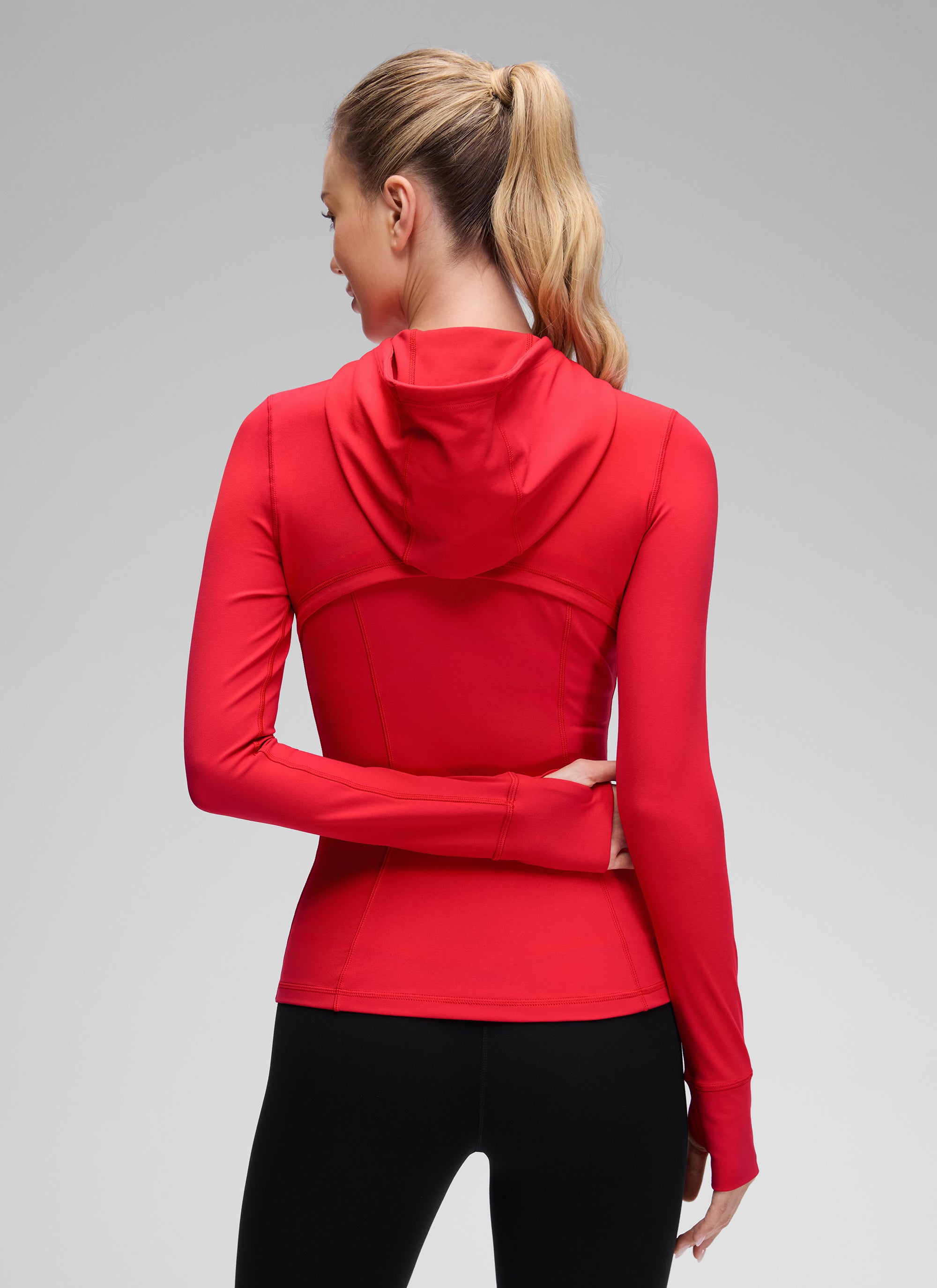 CRZ YOGA Pambabae Butterluxe Slim Fit Pocket Outerwear Full Zip Hoodies Aurora Red