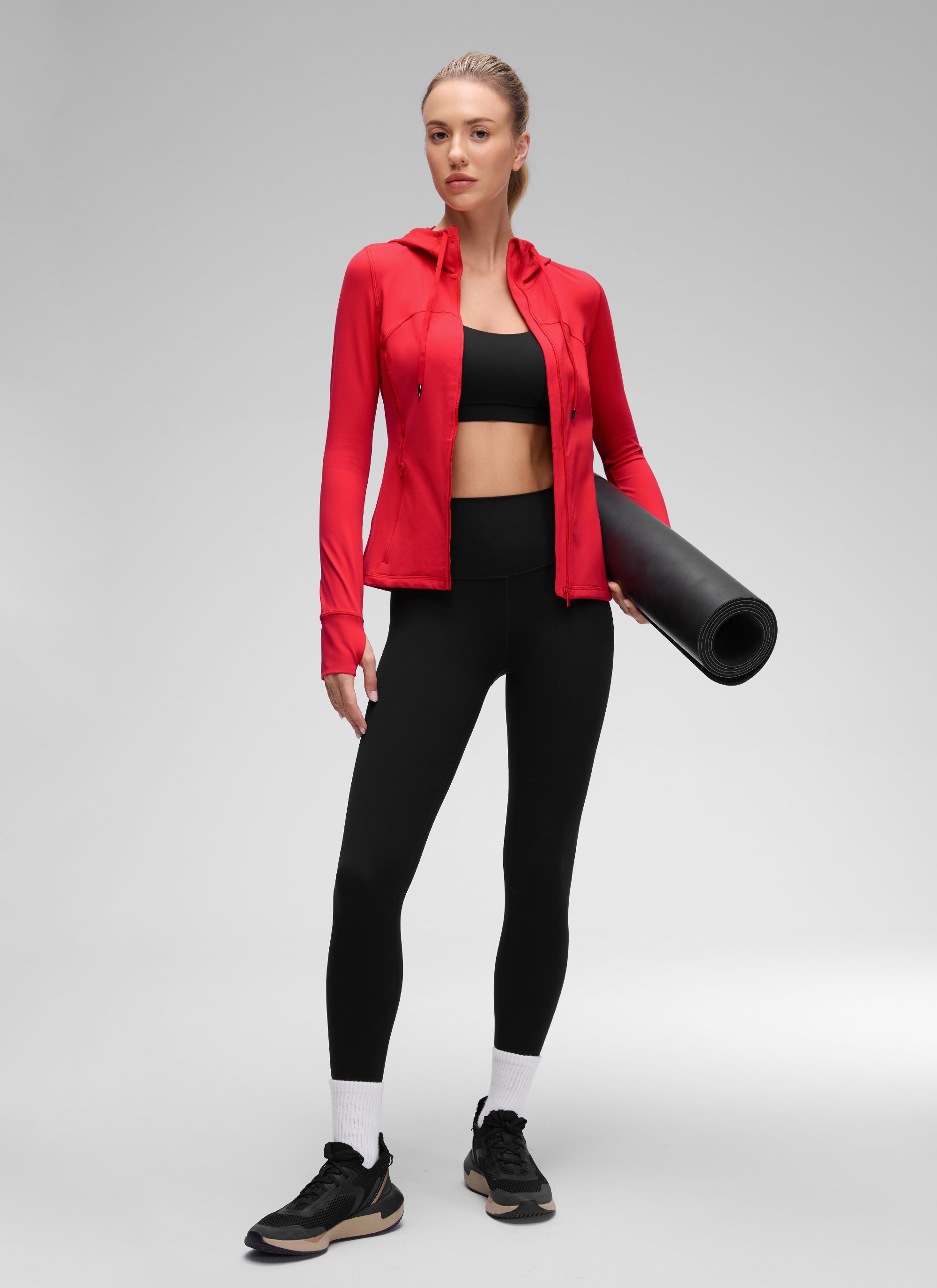 CRZ YOGA Pambabae Butterluxe Slim Fit Pocket Outerwear Full Zip Hoodies Aurora Red