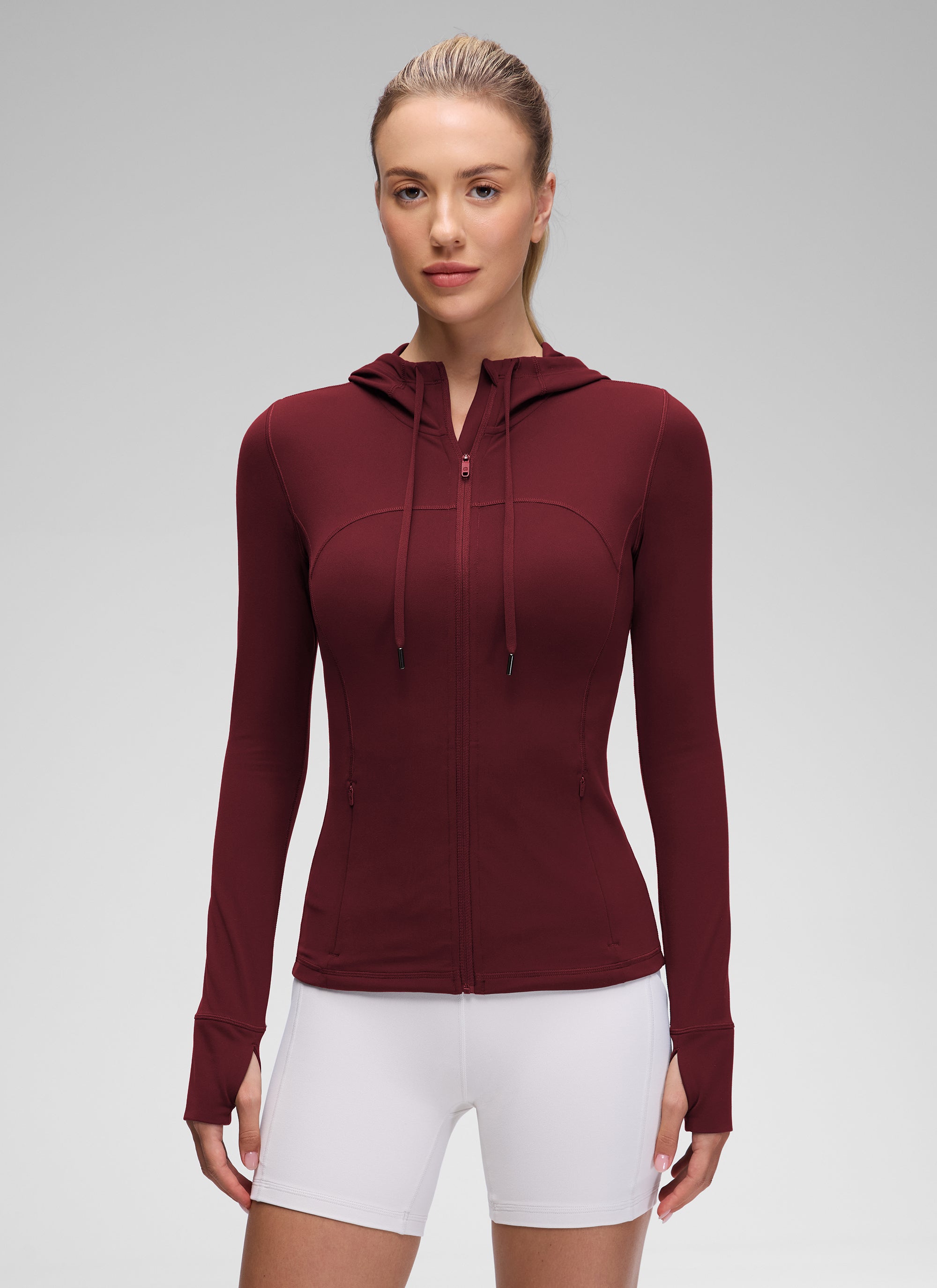 CRZ YOGA Pambabae Butterluxe Slim Fit Pocket Outerwear Full Zip Hoodies Pulang Merlot