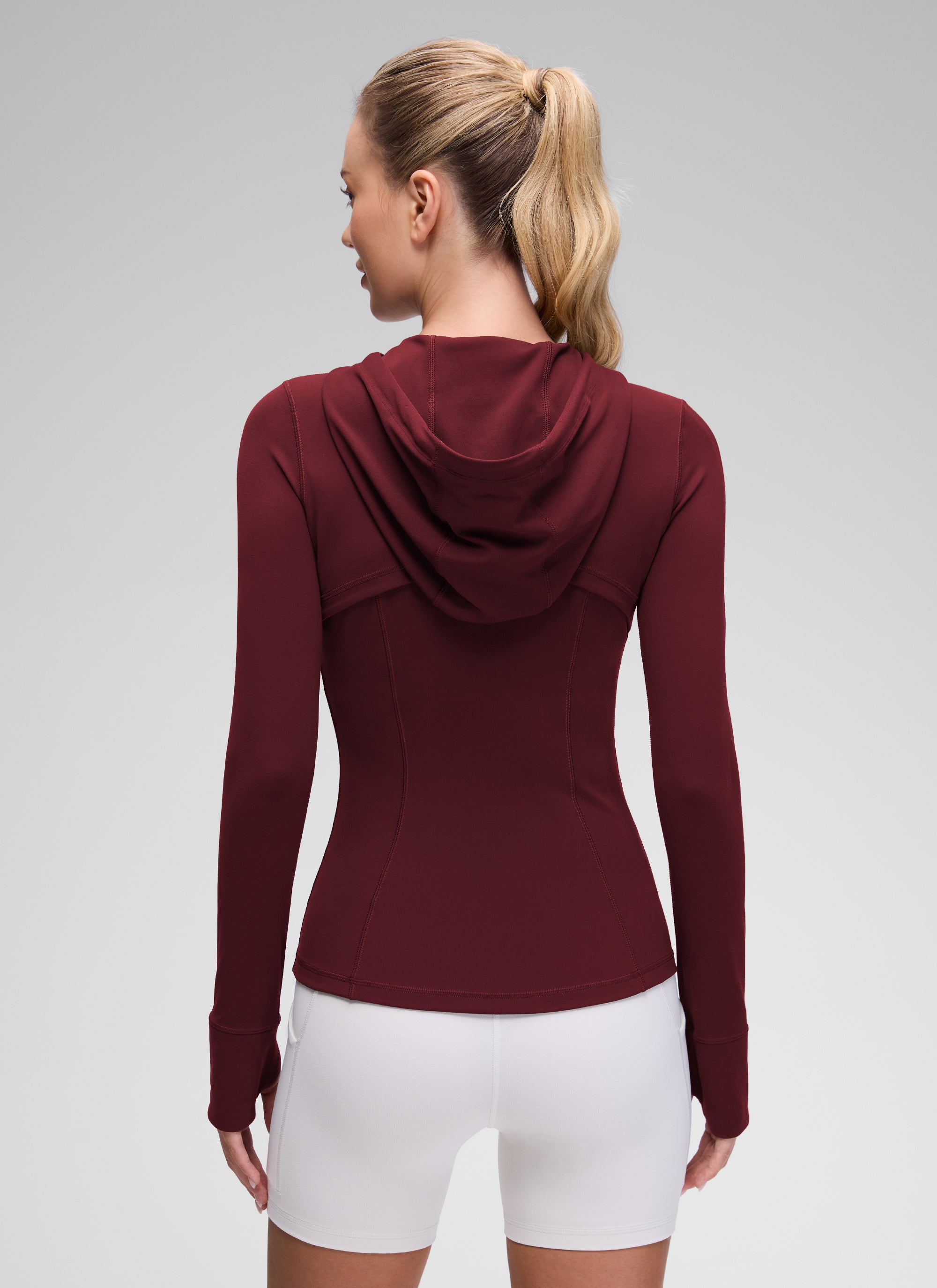 CRZ YOGA Pambabae Butterluxe Slim Fit Pocket Outerwear Full Zip Hoodies Pulang Merlot