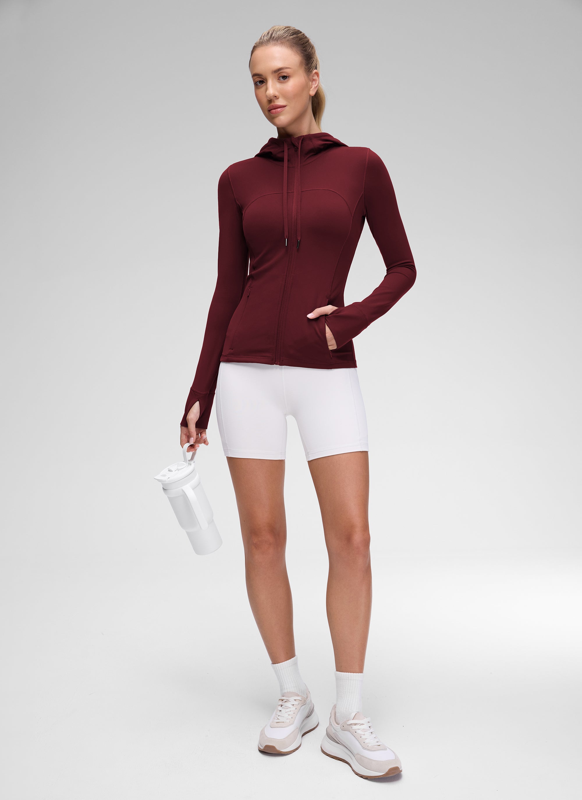 CRZ YOGA Pambabae Butterluxe Slim Fit Pocket Outerwear Full Zip Hoodies Pulang Merlot