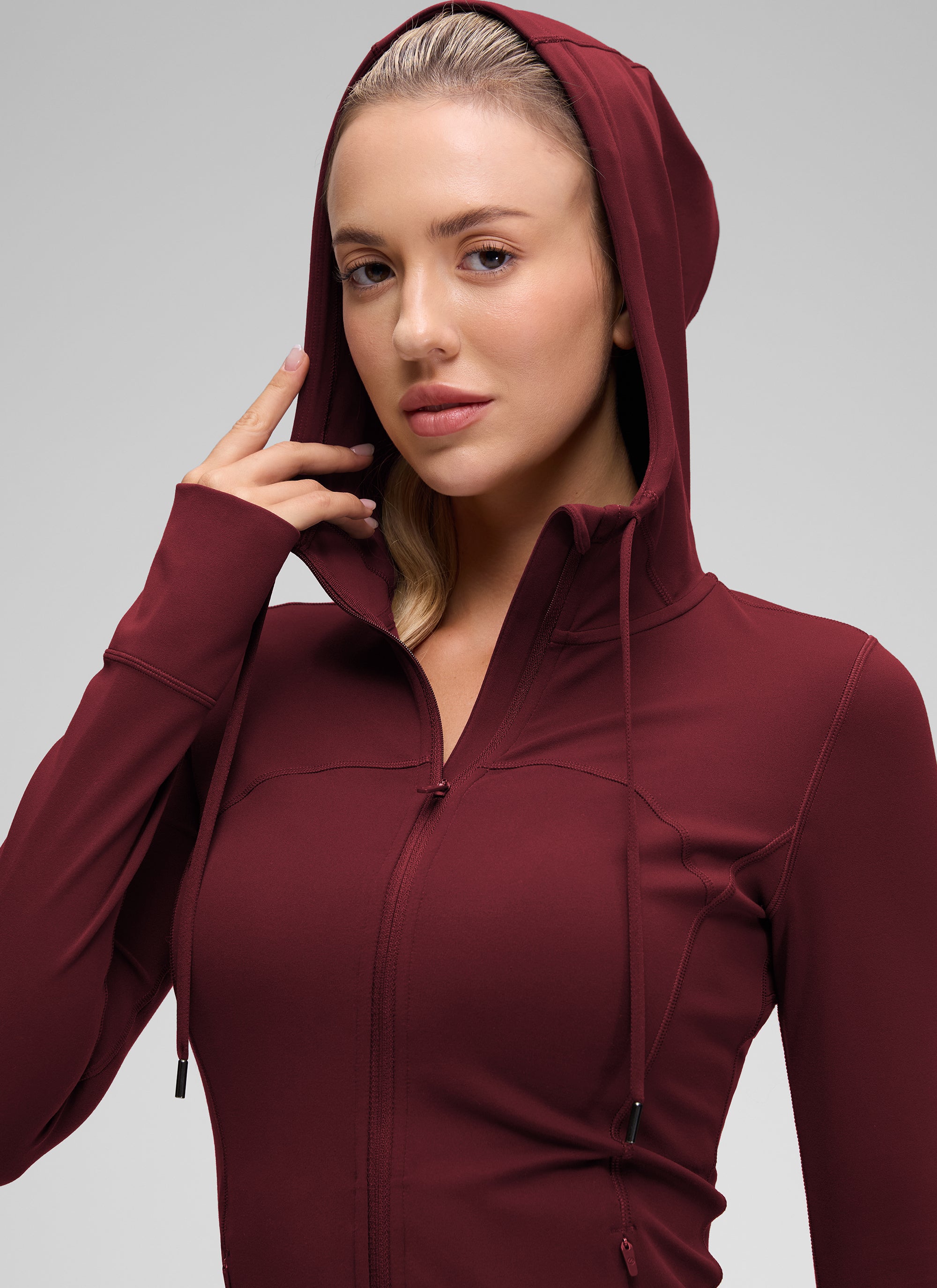 CRZ YOGA Pambabae Butterluxe Slim Fit Pocket Outerwear Full Zip Hoodies Pulang Merlot