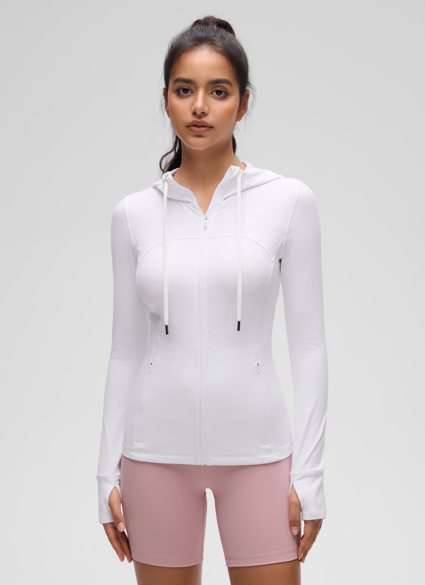 CRZ YOGA Pambabae Butterluxe Slim Fit Pocket Outerwear Full Zip Hoodies Puti