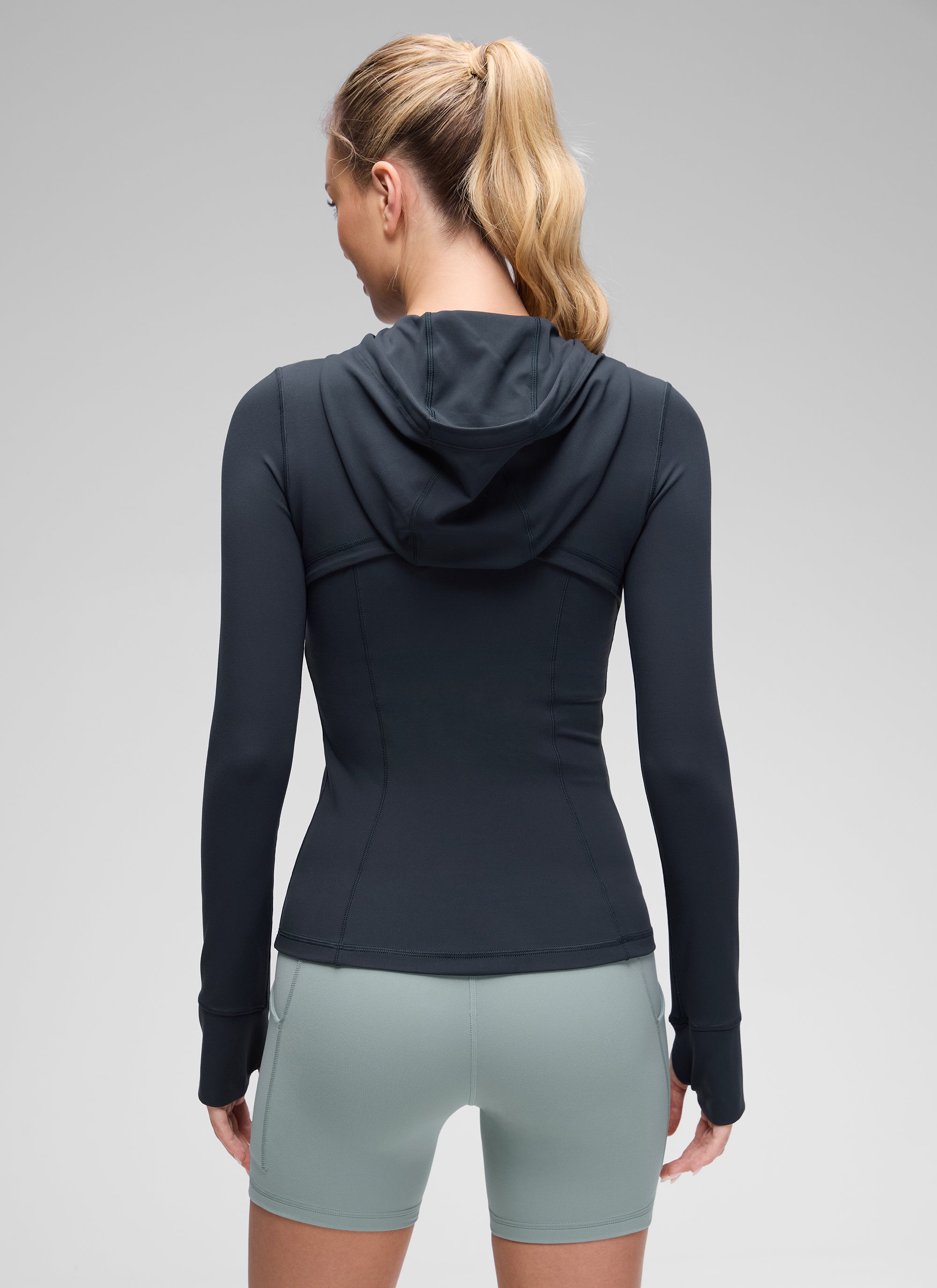 CRZ YOGA Pambabae Butterluxe Slim Fit na May Bulsa na Panlabas na Kasuotan na May Buong Zip na Hoodies na True Navy