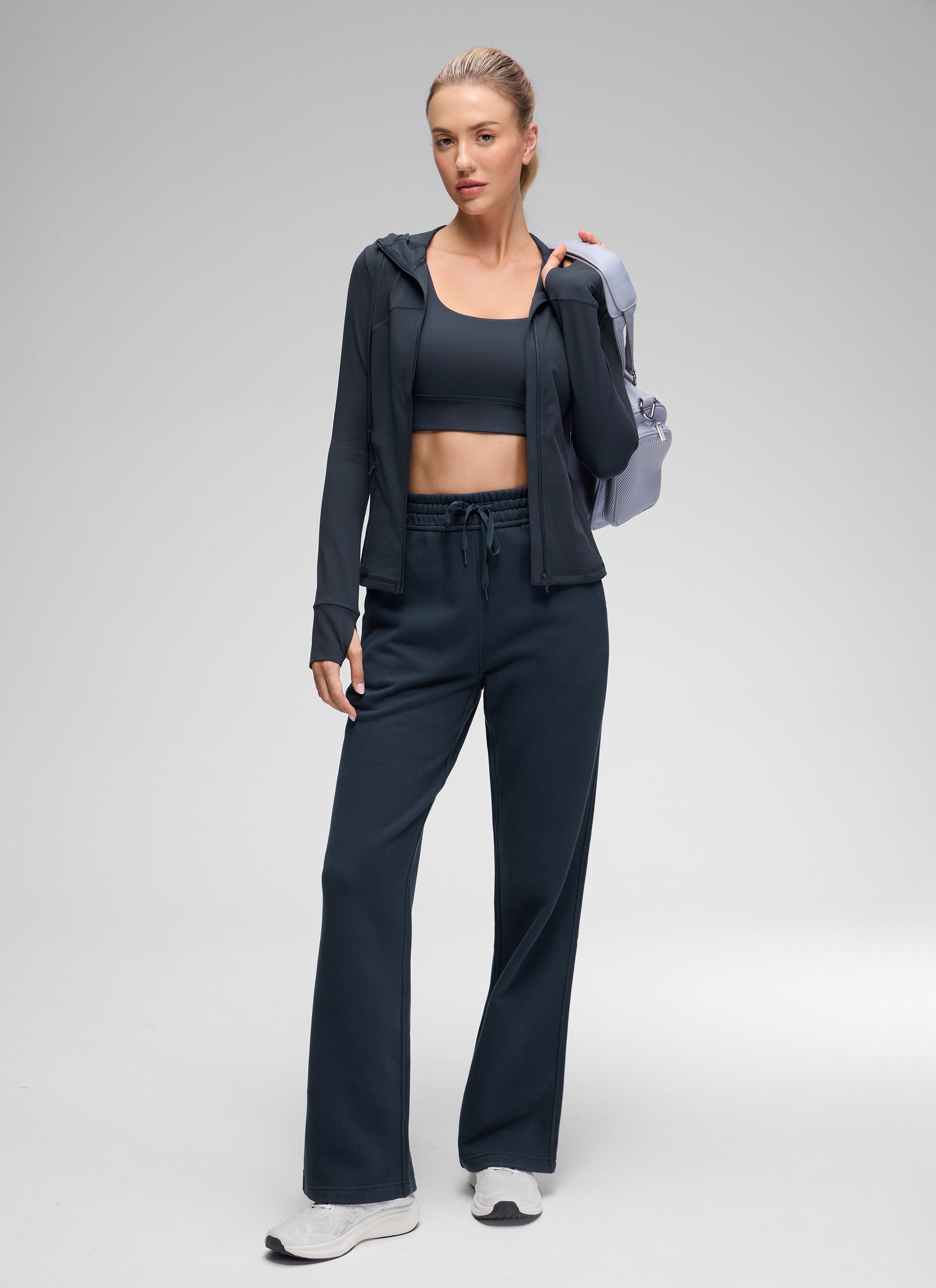 CRZ YOGA Pambabae Butterluxe Slim Fit na May Bulsa na Panlabas na Kasuotan na May Buong Zip na Hoodies na True Navy