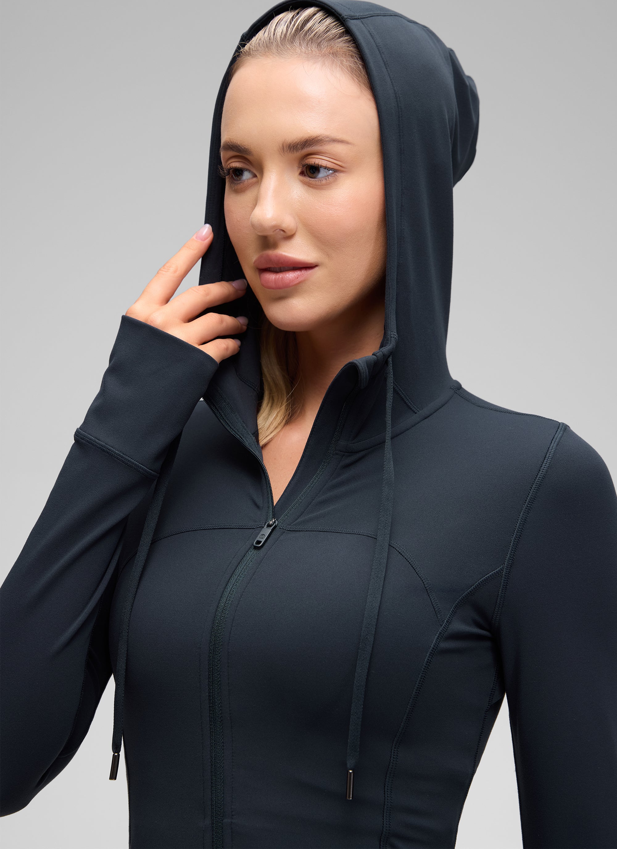 CRZ YOGA Pambabae Butterluxe Slim Fit na May Bulsa na Panlabas na Kasuotan na May Buong Zip na Hoodies na True Navy