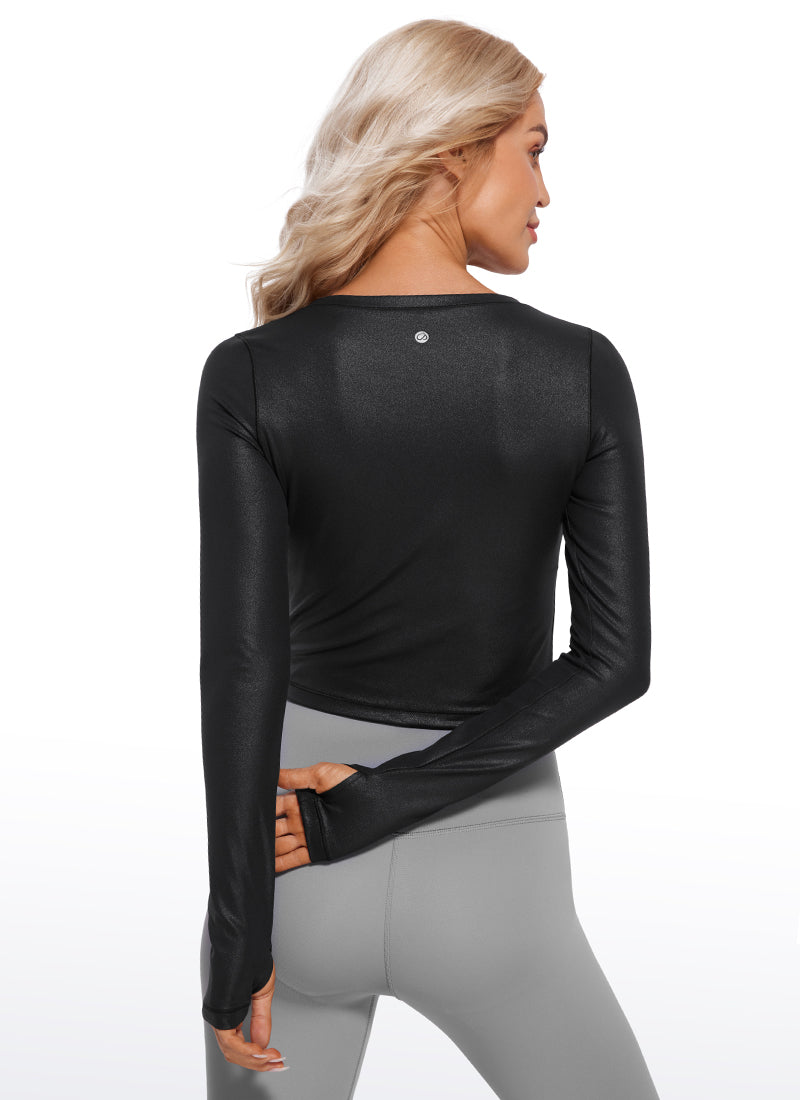 CRZ YOGA Leggings ng yoga ng manga larga Butterluxe para sa mujer Black Classic Leather