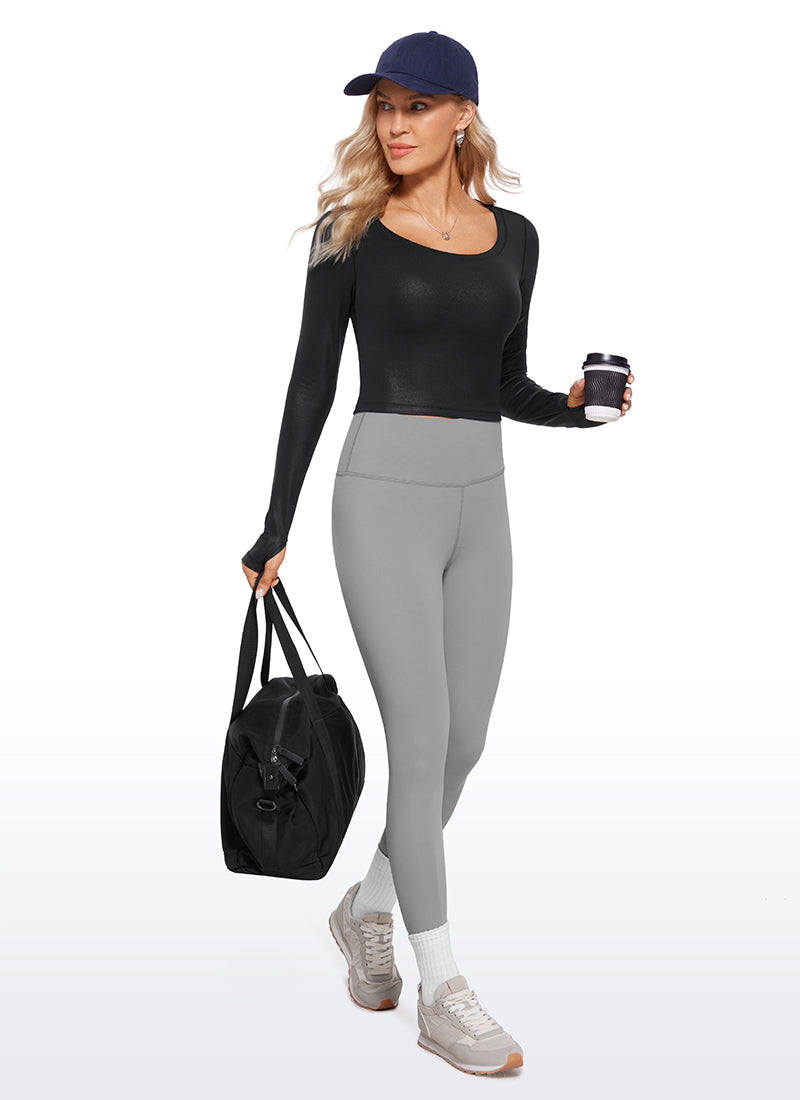 CRZ YOGA Leggings ng yoga ng manga larga Butterluxe para sa mujer Black Classic Leather