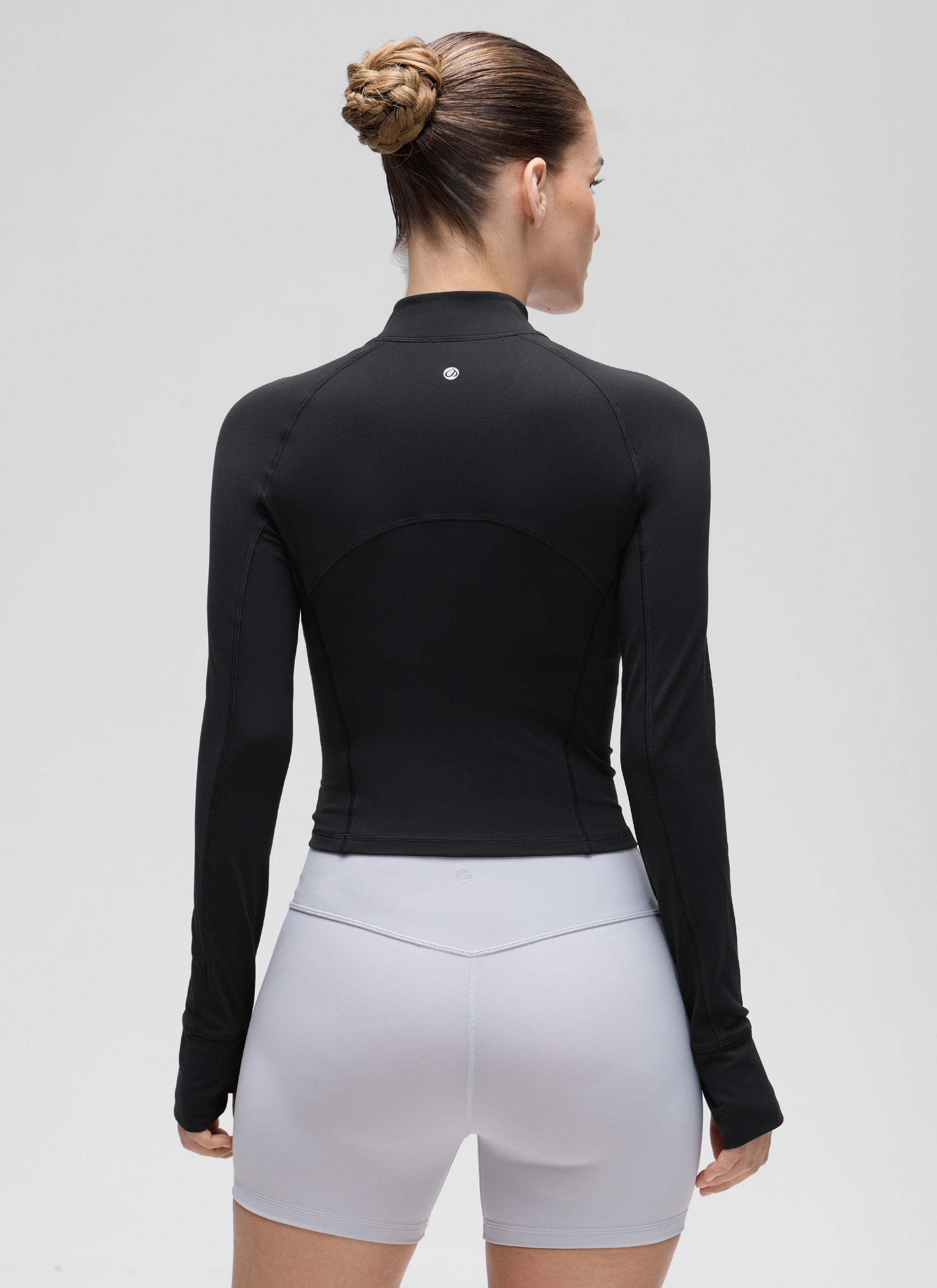 CRZ YOGA Pambabaeng Yoga Slim Fit Tops Butterluxe Itim na may Half-Zip na Mahabang Manggas