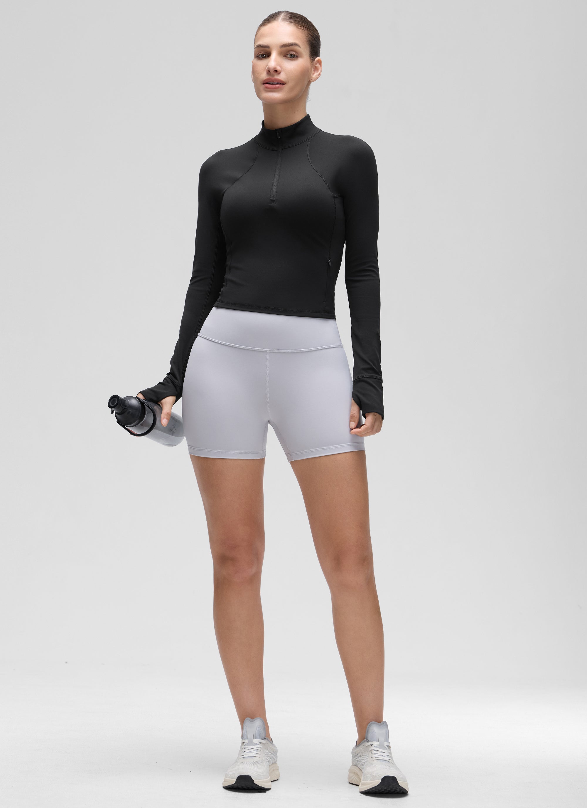 CRZ YOGA Pambabaeng Yoga Slim Fit Tops Butterluxe Itim na may Half-Zip na Mahabang Manggas