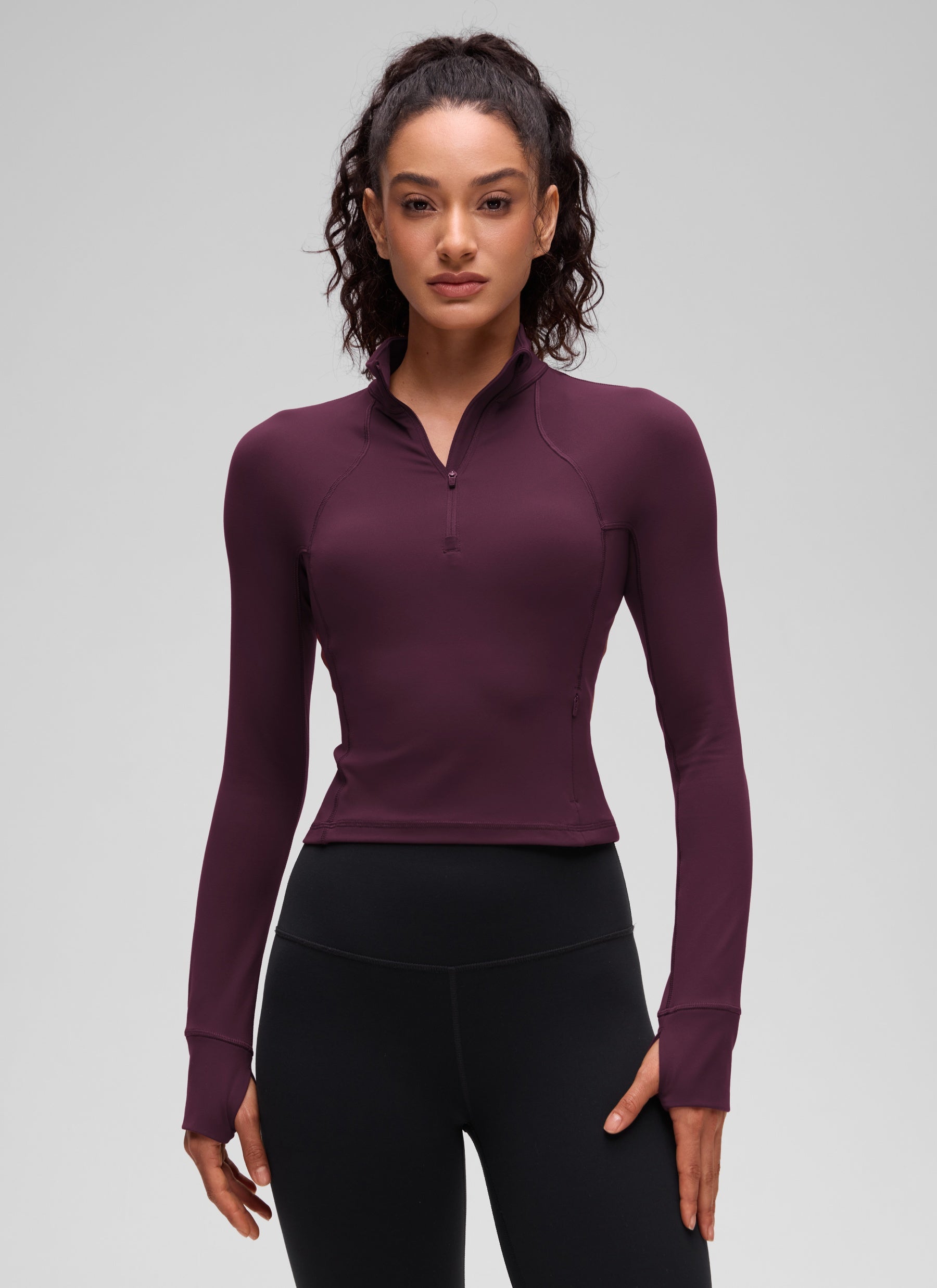 CRZ YOGA Pambabaeng Yoga Slim Fit Tops Butterluxe Half-Zip Long Sleeve Deep Purple