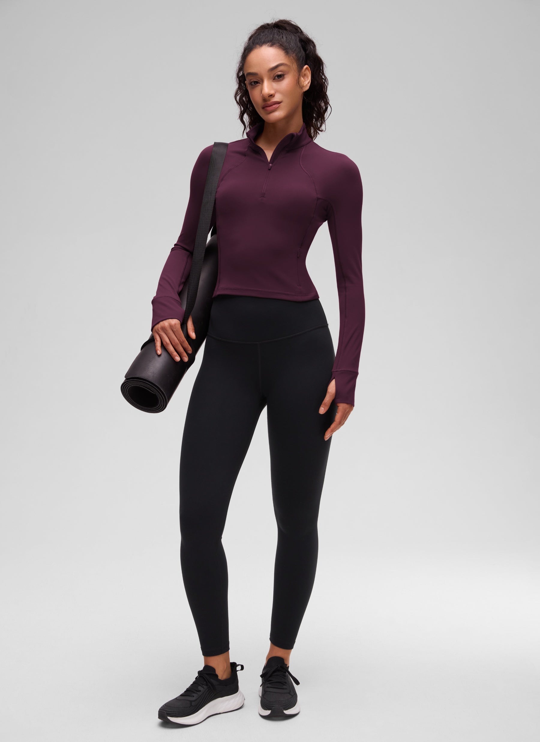 CRZ YOGA Pambabaeng Yoga Slim Fit Tops Butterluxe Half-Zip Long Sleeve Deep Purple