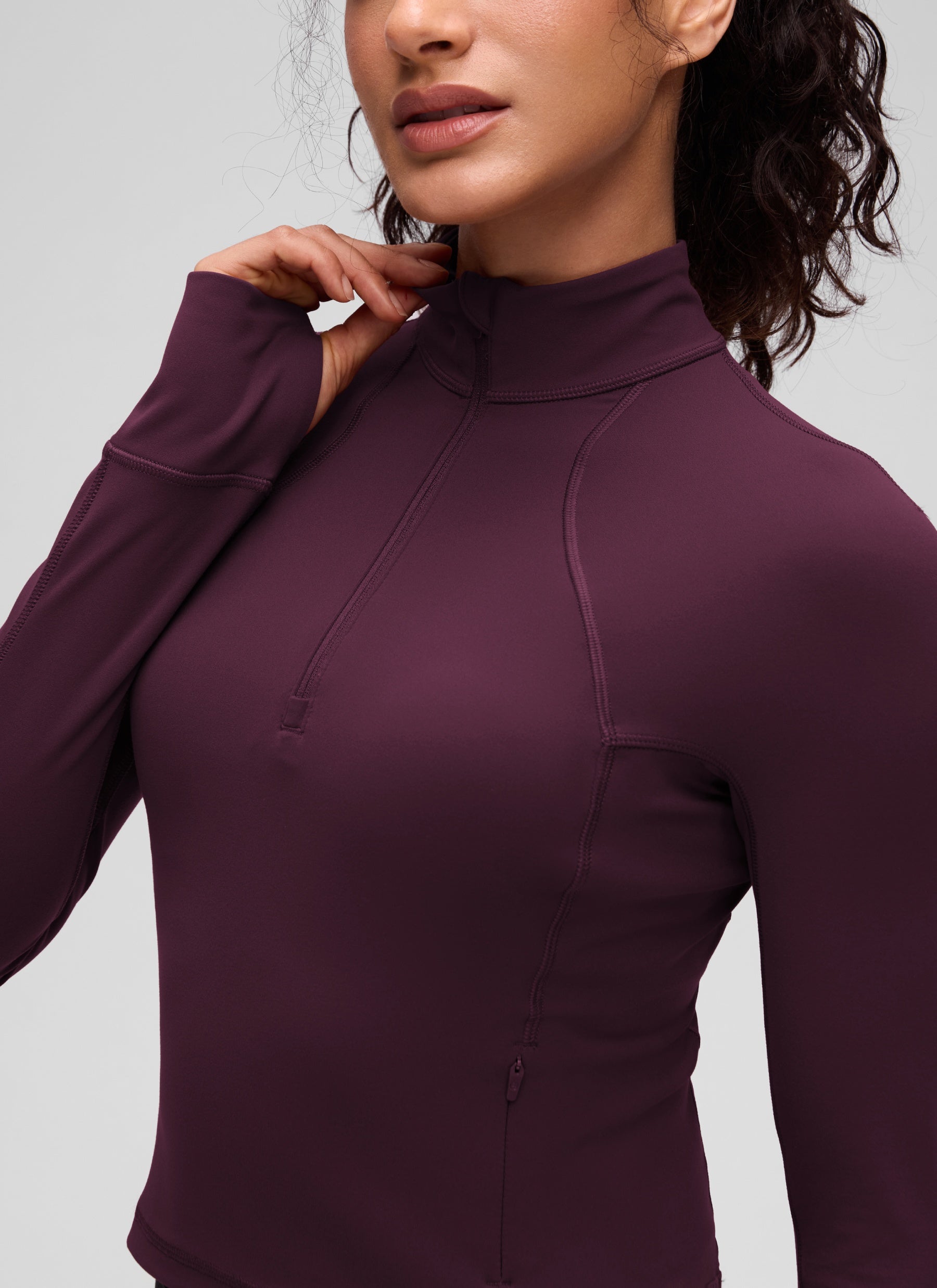CRZ YOGA Pambabaeng Yoga Slim Fit Tops Butterluxe Half-Zip Long Sleeve Deep Purple