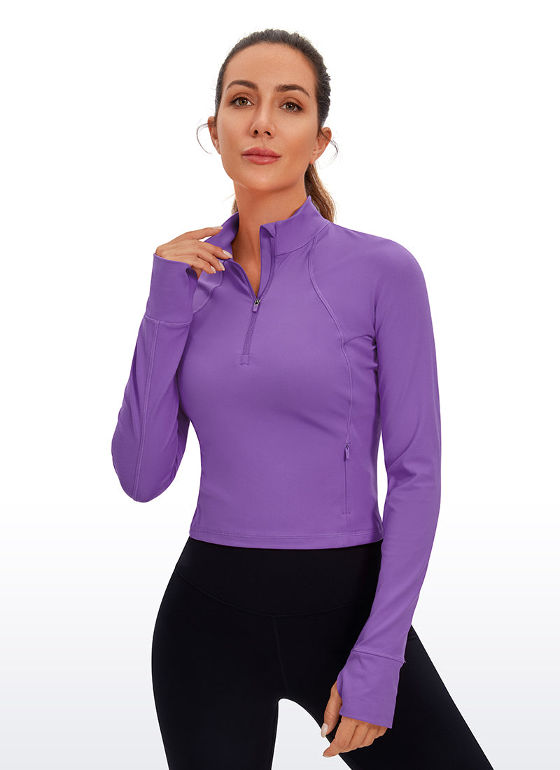 CRZ YOGA Pambabaeng Yoga Slim Fit Tops Butterluxe Half-Zip Long Sleeve Royal Lilac