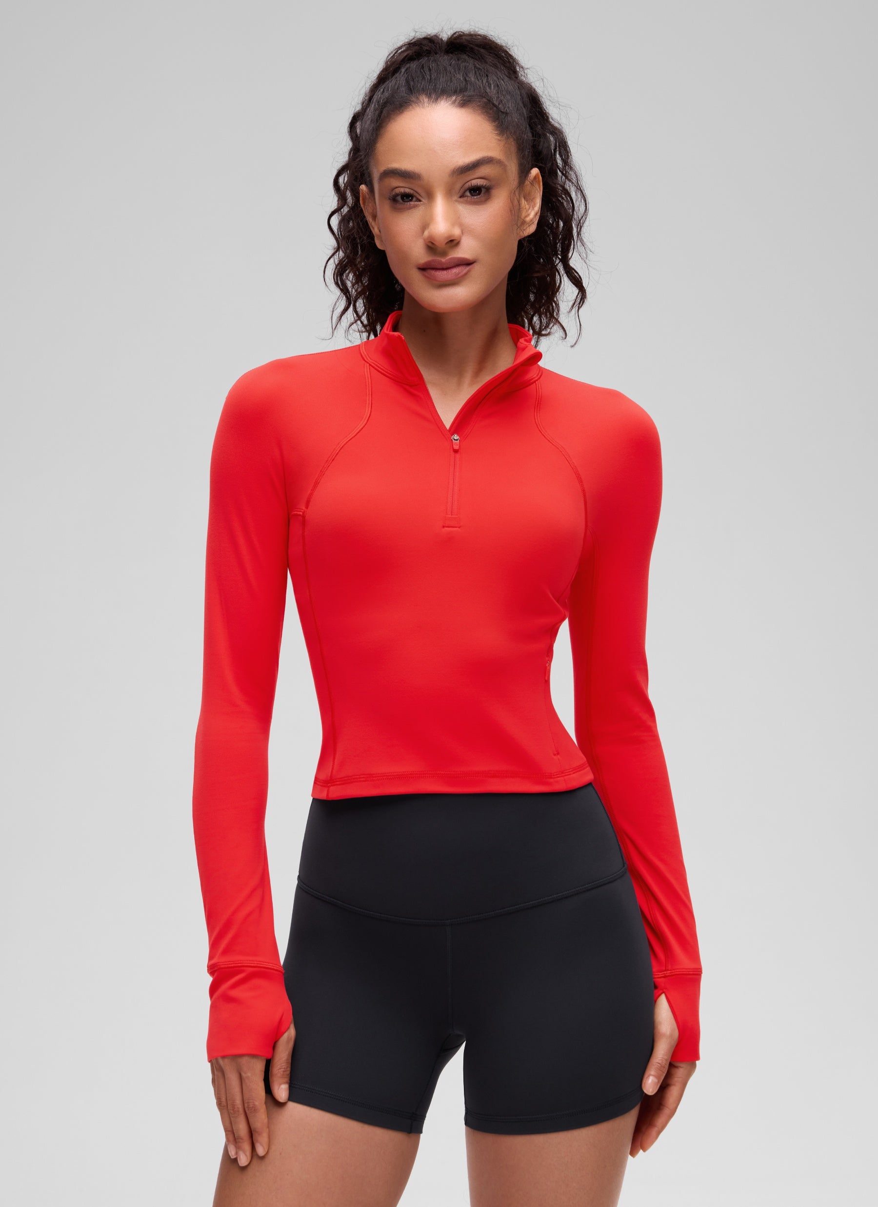 CRZ YOGA Pambabaeng Yoga Slim Fit Tops Butterluxe Half-Zip Long Sleeve Deep Red