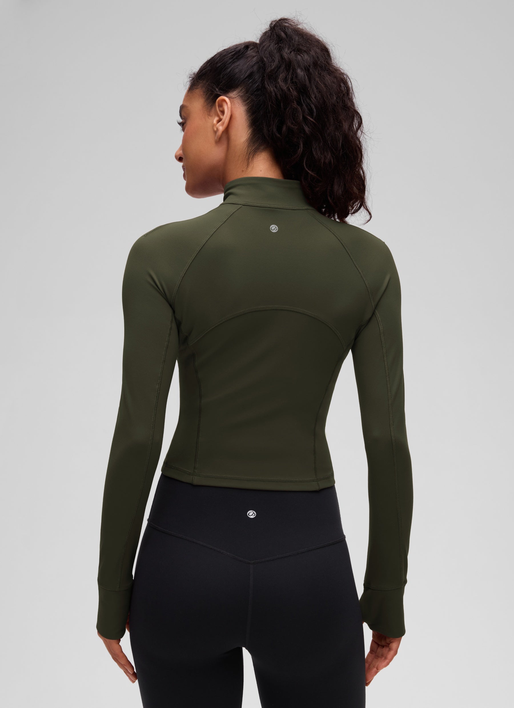 CRZ YOGA Pambabaeng Yoga Slim Fit Tops Butterluxe Half-Zip Long Sleeve na Berdeng Oliba