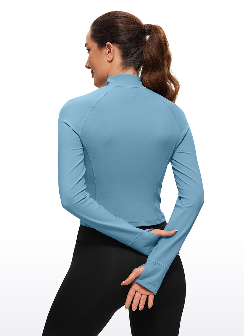 CRZ YOGA Pambabaeng Yoga Slim Fit Tops Butterluxe Half-Zip Long Sleeve Purong Asul