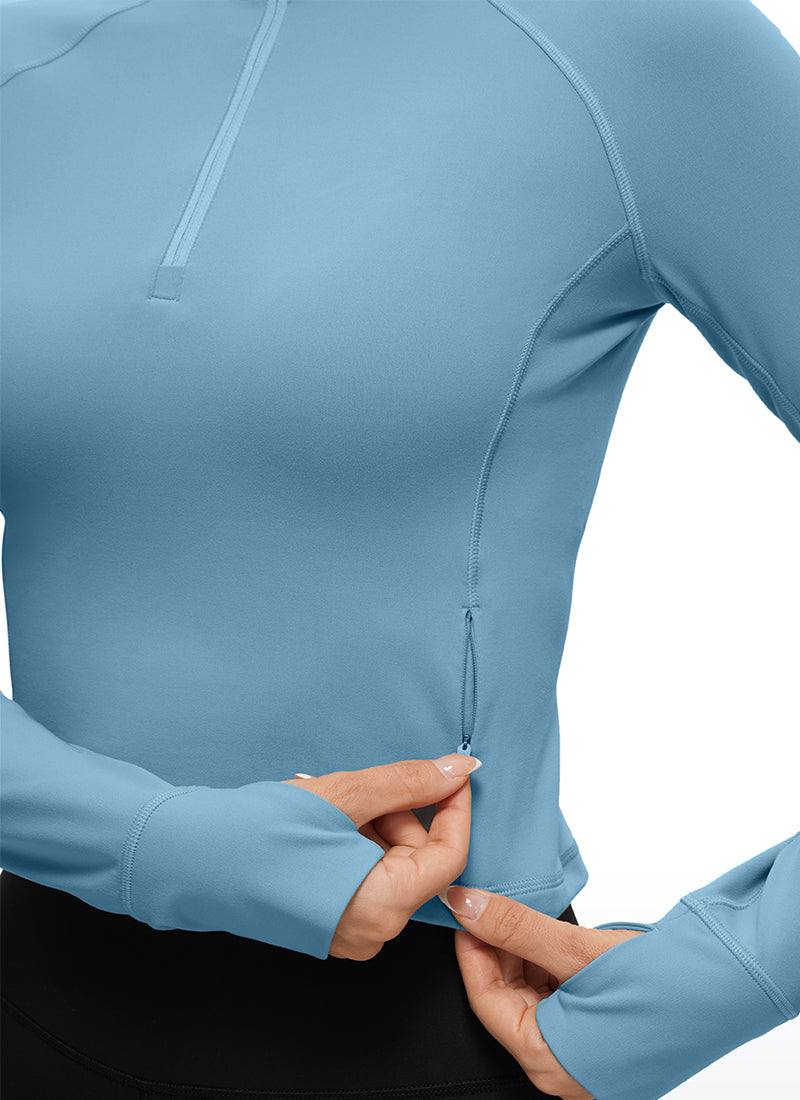 CRZ YOGA Pambabaeng Yoga Slim Fit Tops Butterluxe Half-Zip Long Sleeve Purong Asul