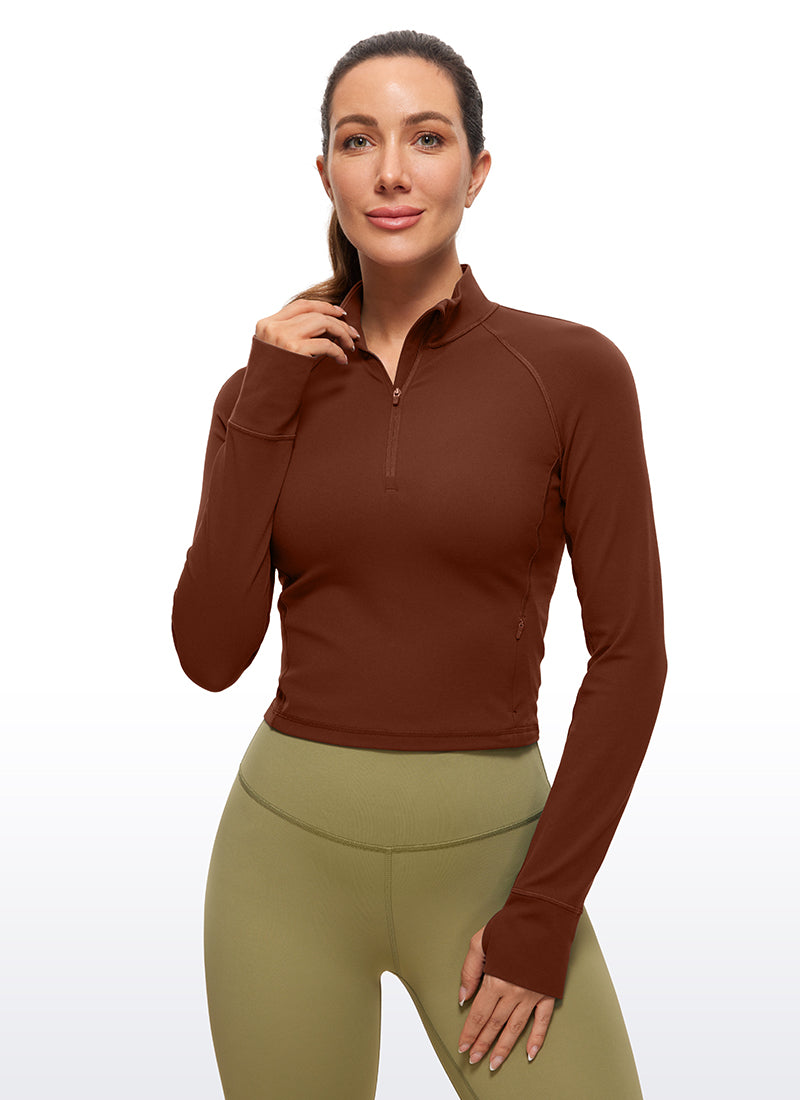 CRZ YOGA Pambabaeng Yoga Slim Fit Tops Butterluxe Kalahating-Zip na Long Sleeve na Jujube Brown