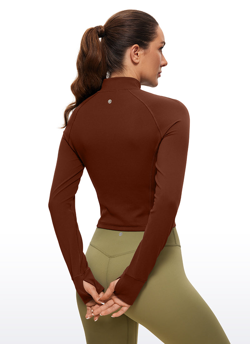 CRZ YOGA Pambabaeng Yoga Slim Fit Tops Butterluxe Kalahating-Zip na Long Sleeve na Jujube Brown