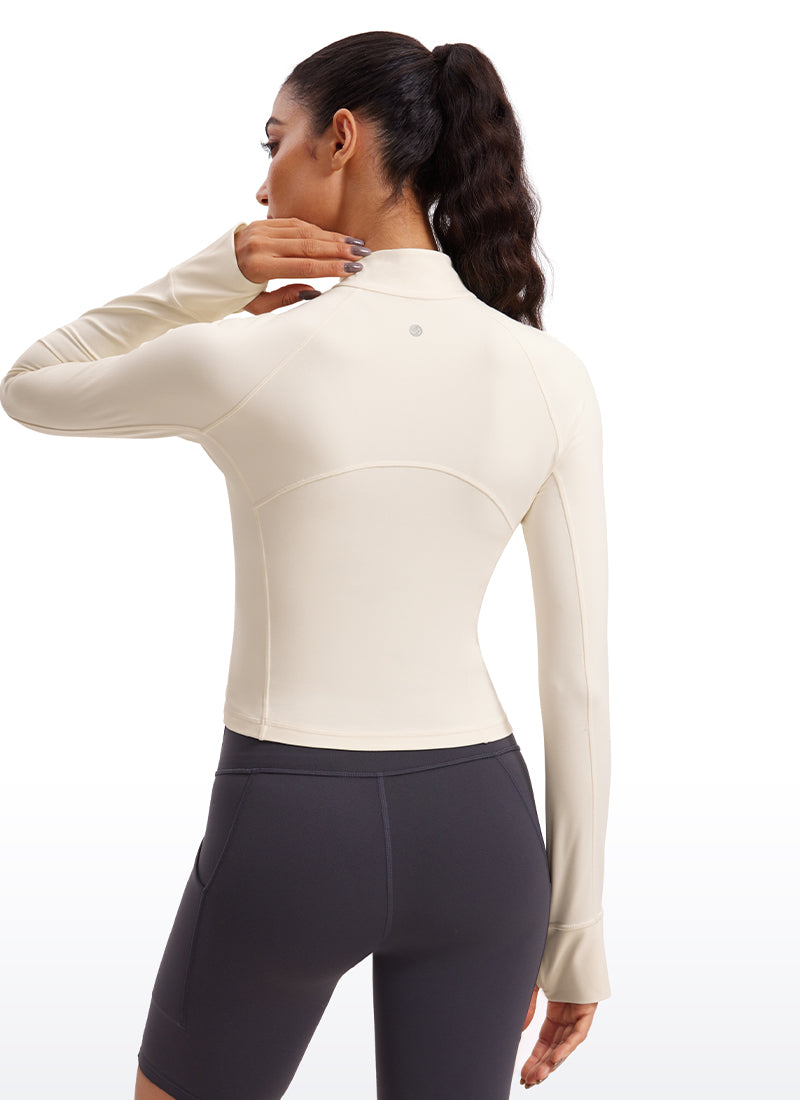 CRZ YOGA Pambabaeng Yoga Slim Fit Tops Butterluxe Puting Aprikot na May Half-Zip na Mahabang Manggas