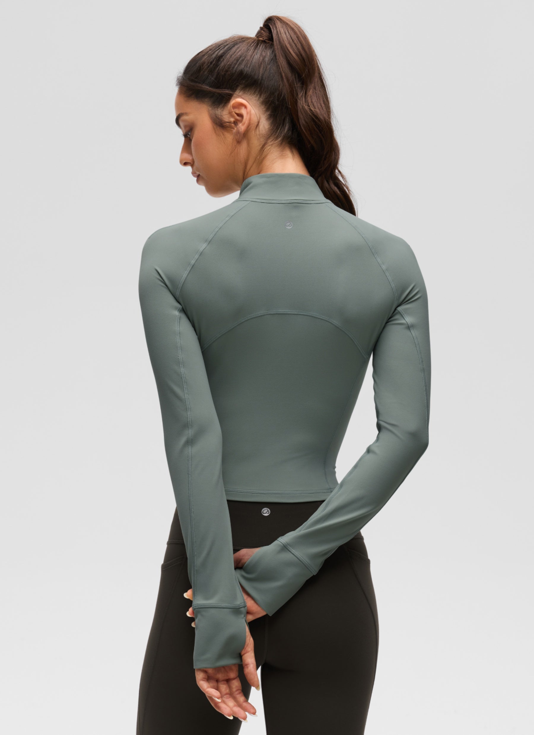 CRZ YOGA Pambabaeng Yoga Slim Fit Tops Butterluxe Half-Zip Long Sleeve na Kulay Abo na Sage