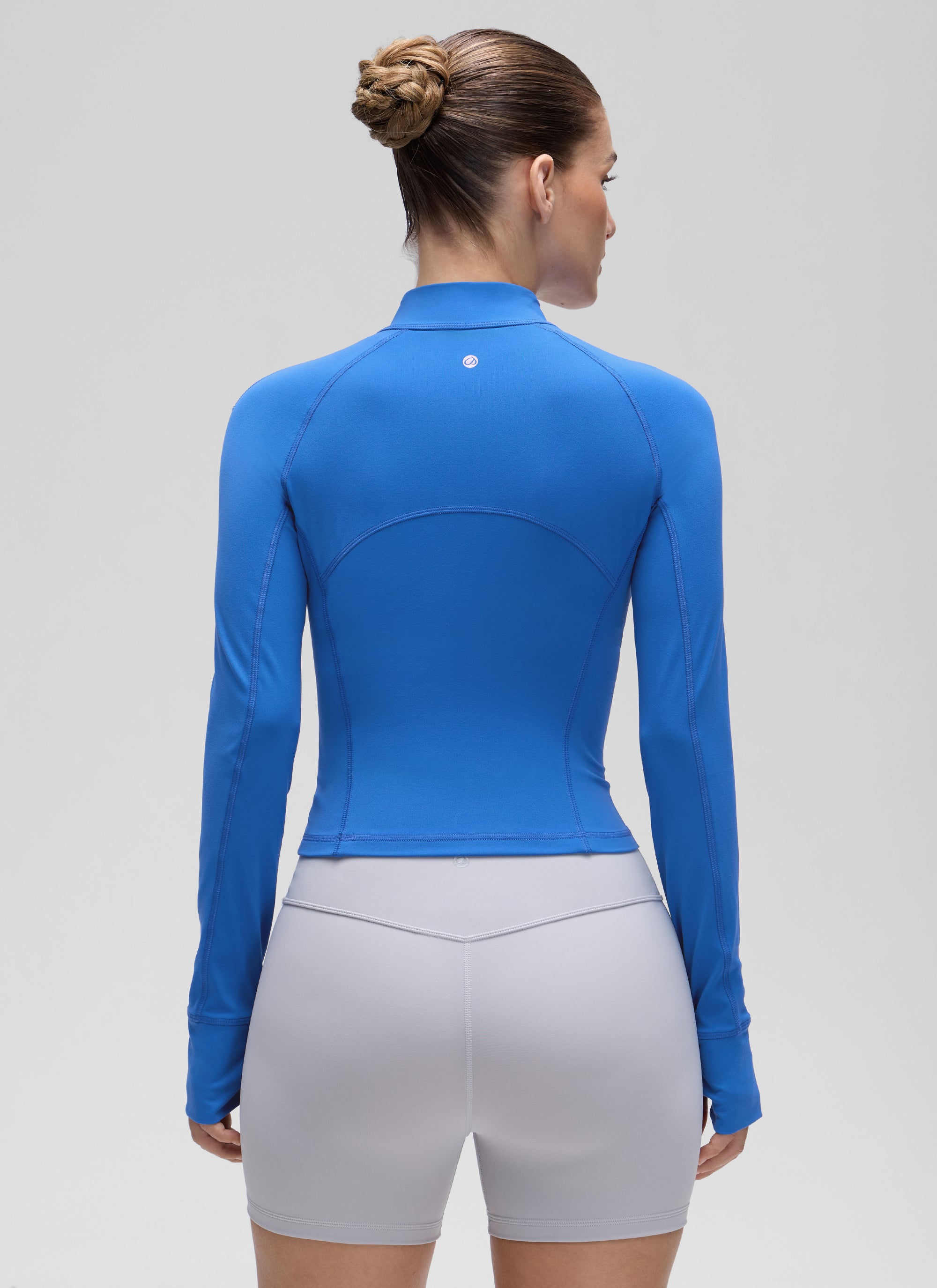 CRZ YOGA Pambabaeng Yoga Slim Fit Tops Butterluxe Half-Zip Long Sleeve na may Kislap na Asul