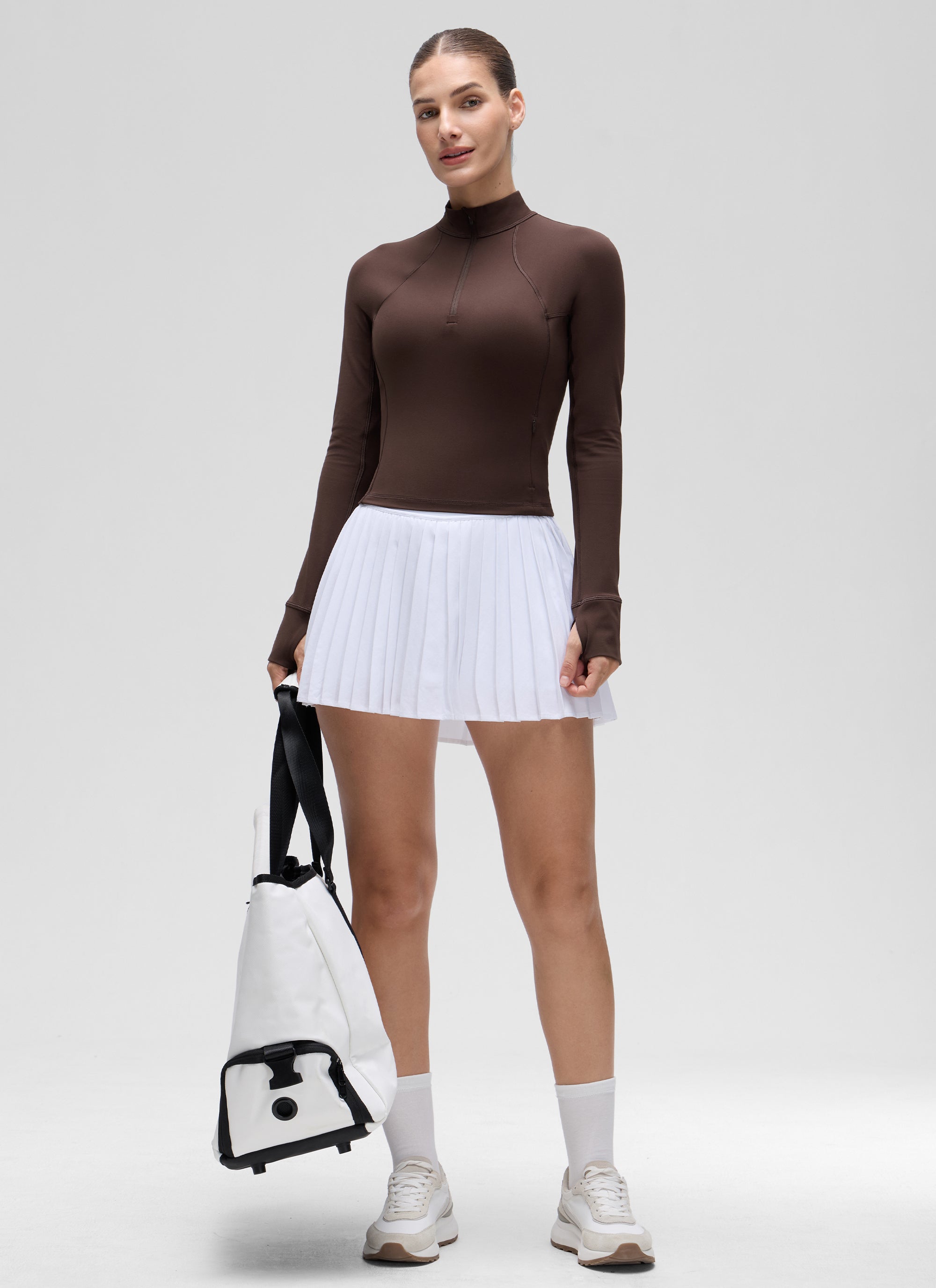 CRZ YOGA Pambabaeng Yoga Slim Fit Tops Butterluxe Half-Zip Long Sleeve Hot Fudge Brown