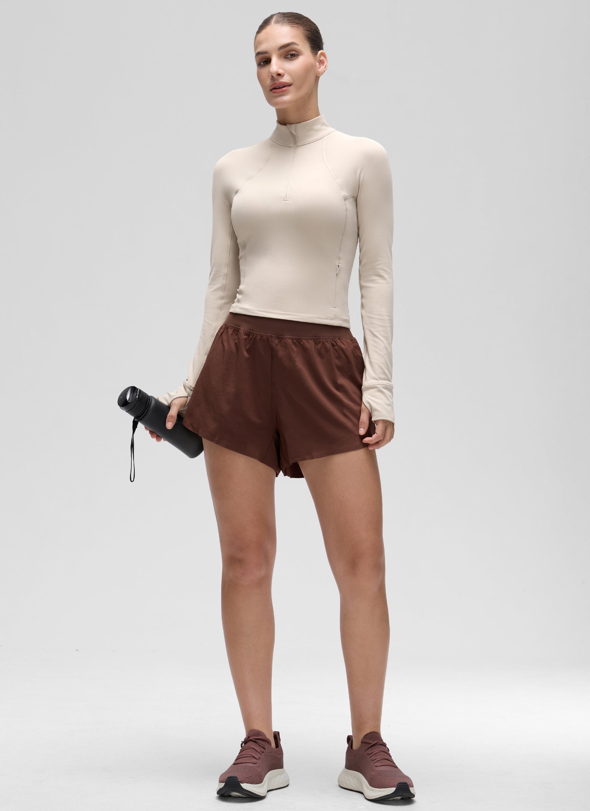 CRZ YOGA Pambabaeng Yoga Slim Fit Tops Butterluxe Kalahating-Zip na Mahabang Manggas na Mojave Tan