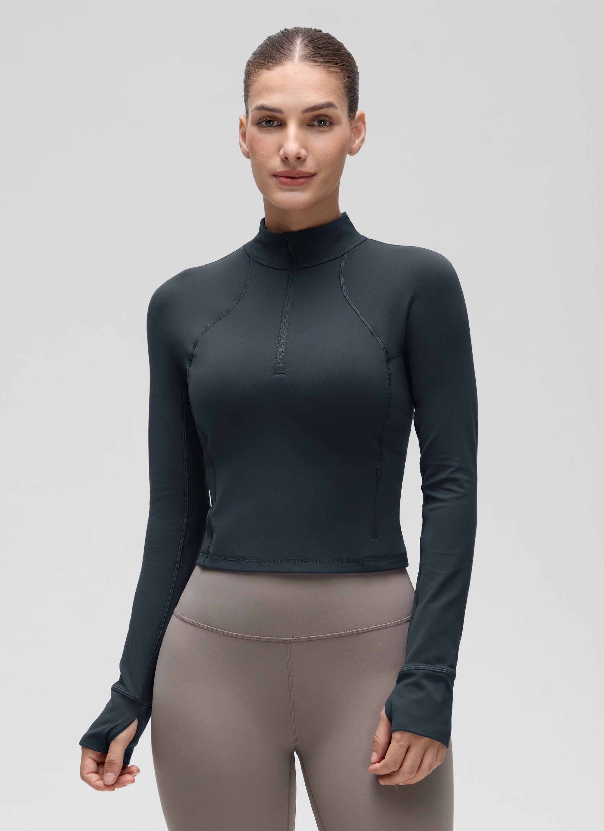 CRZ YOGA Pambabaeng Yoga Slim Fit Tops Butterluxe Half-Zip Long Sleeve True Navy