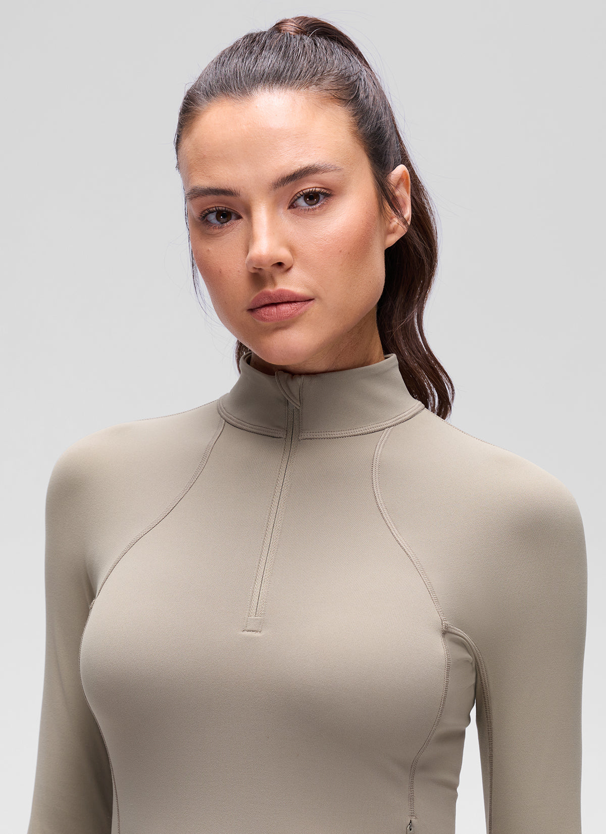 CRZ YOGA Pambabaeng Yoga Slim Fit Tops Butterluxe Half-Zip Long Sleeve Warm Ash Grey