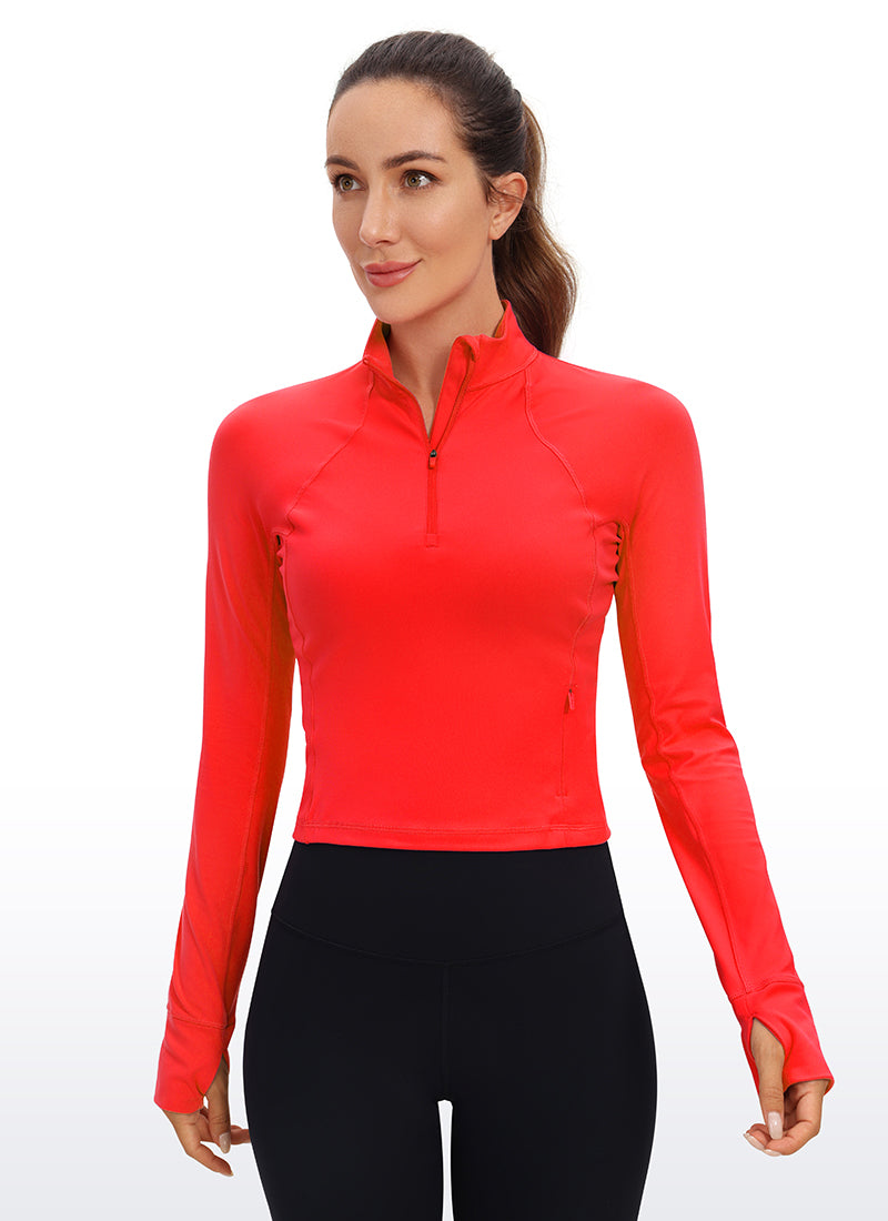CRZ YOGA Pambabaeng Yoga Slim Fit Tops Butterluxe Half-Zip Long Sleeve Dark Red