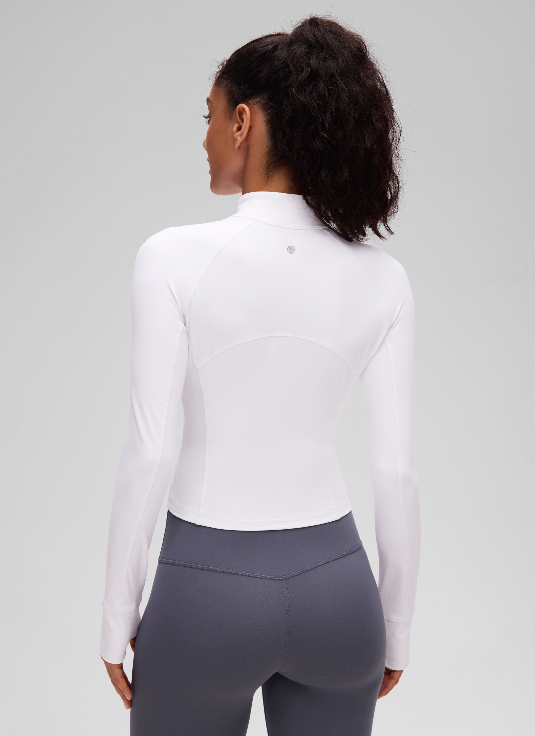 CRZ YOGA Pambabaeng Yoga Slim Fit Tops Butterluxe Puting may Half-Zip na Mahabang Manggas