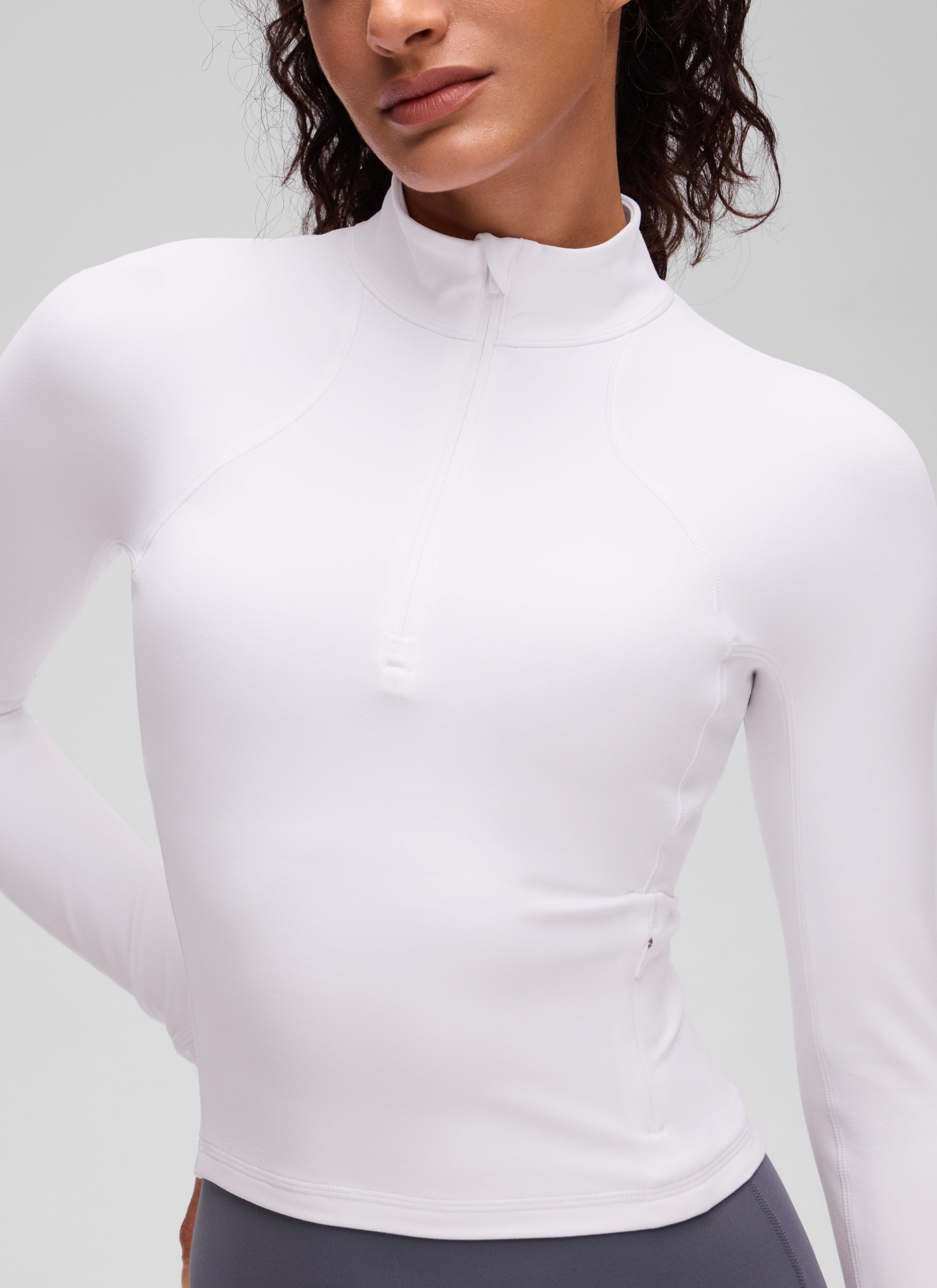 CRZ YOGA Pambabaeng Yoga Slim Fit Tops Butterluxe Puting may Half-Zip na Mahabang Manggas