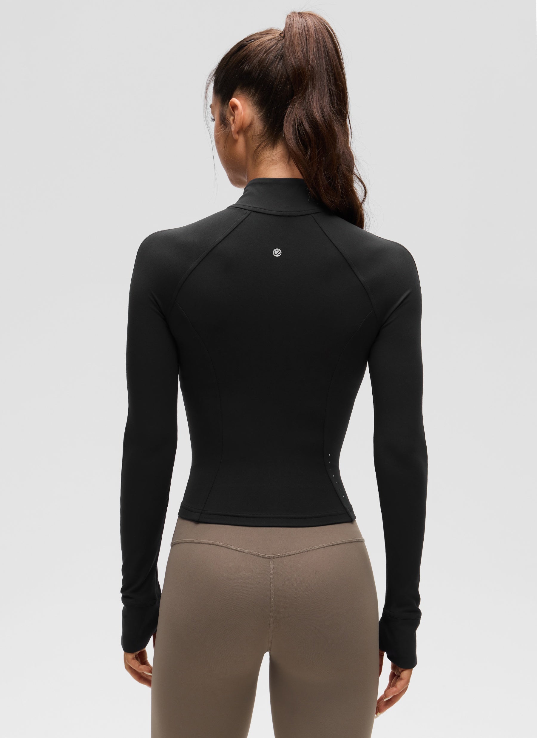 CRZ YOGA Pambabae Butterluxe Mga Jacket na Itim na may Buong Zip at Cropped Pocket na Panlabas