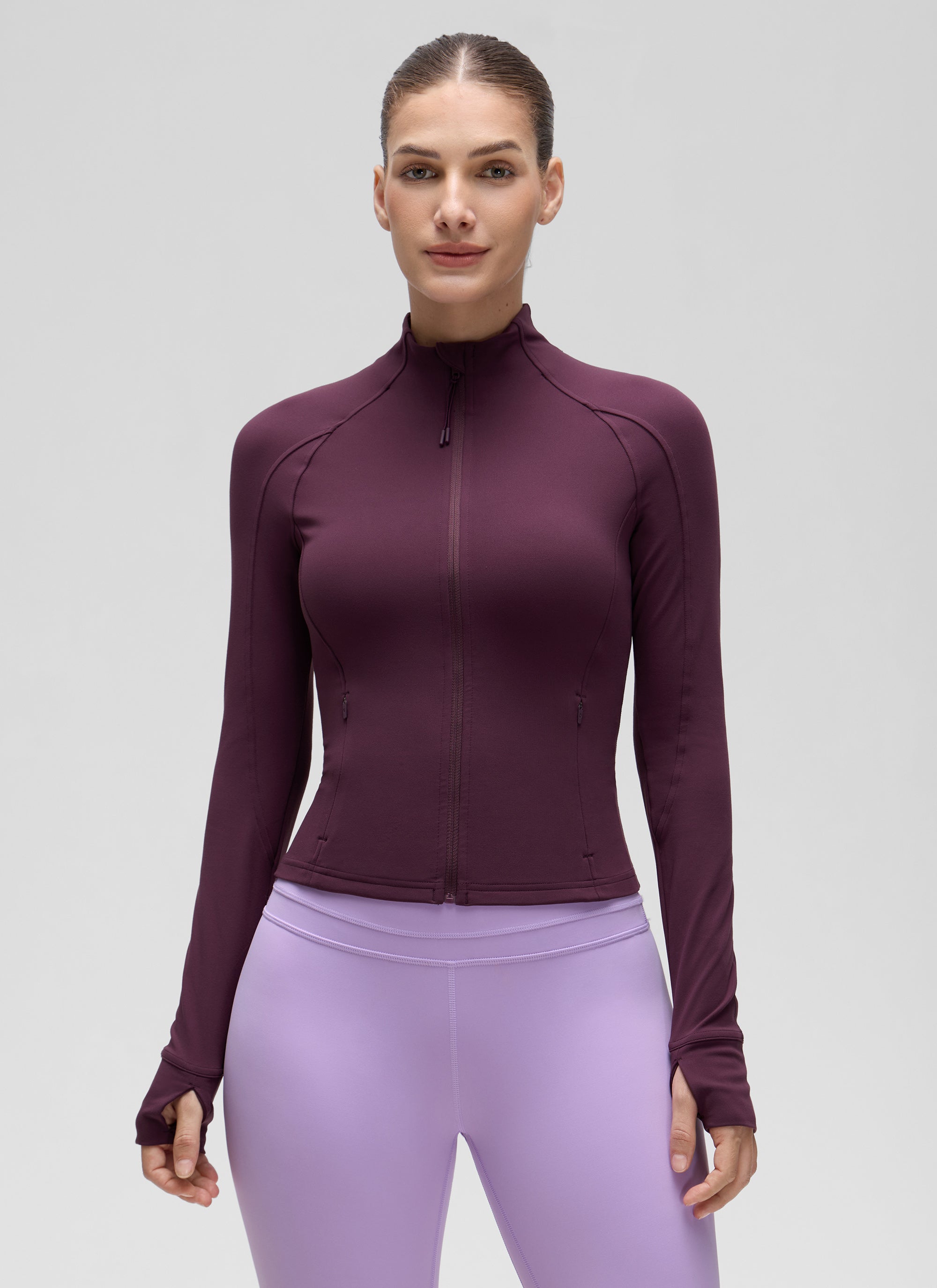 CRZ YOGA Pambabae Butterluxe Mga Panlabas na Damit na May Buong Zip na Madilim na Lila
