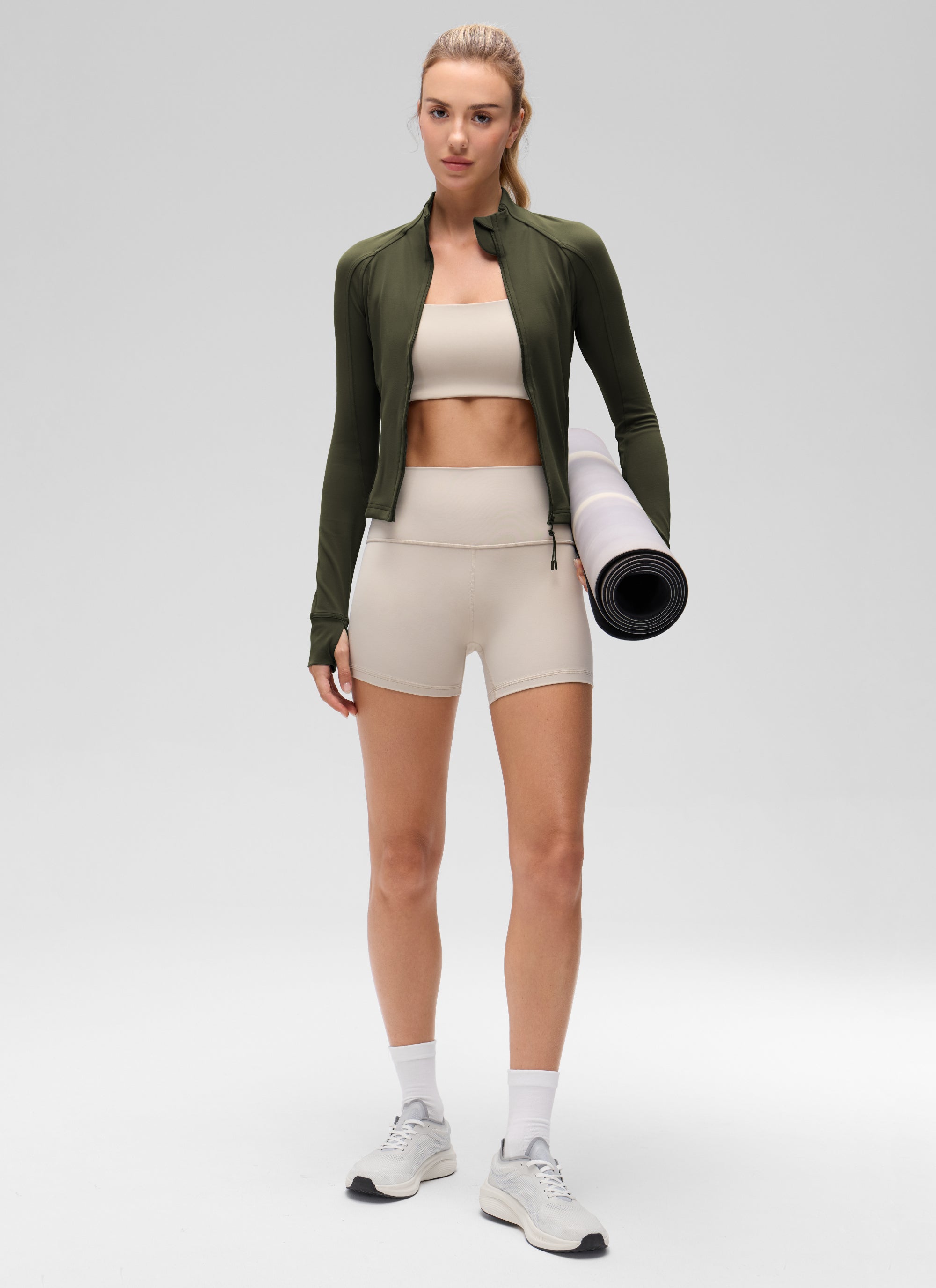 CRZ YOGA Pambabae Butterluxe Mga Panlabas na Damit na may Buong Zip na may Olive Green