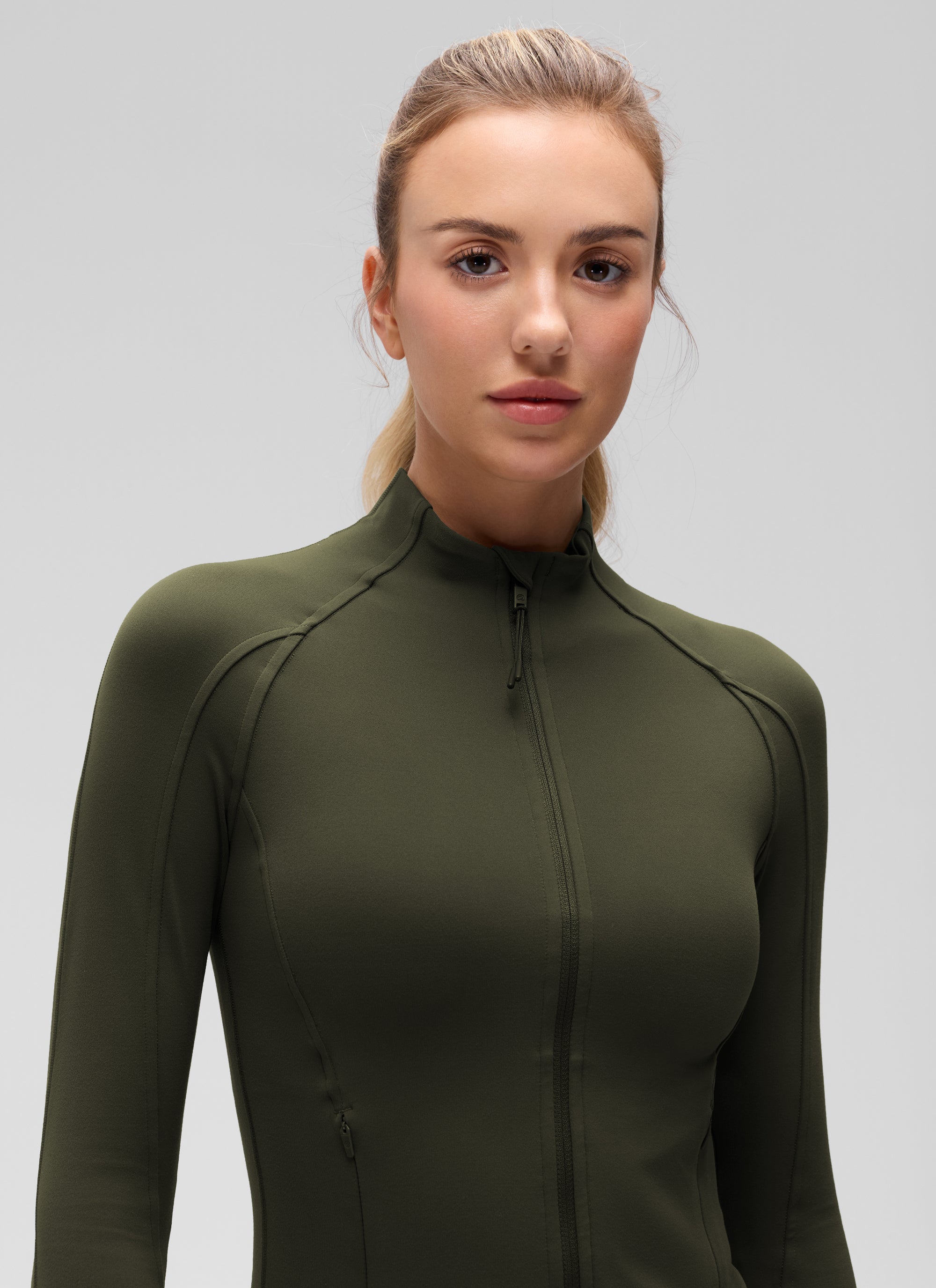 CRZ YOGA Pambabae Butterluxe Mga Panlabas na Damit na may Buong Zip na may Olive Green