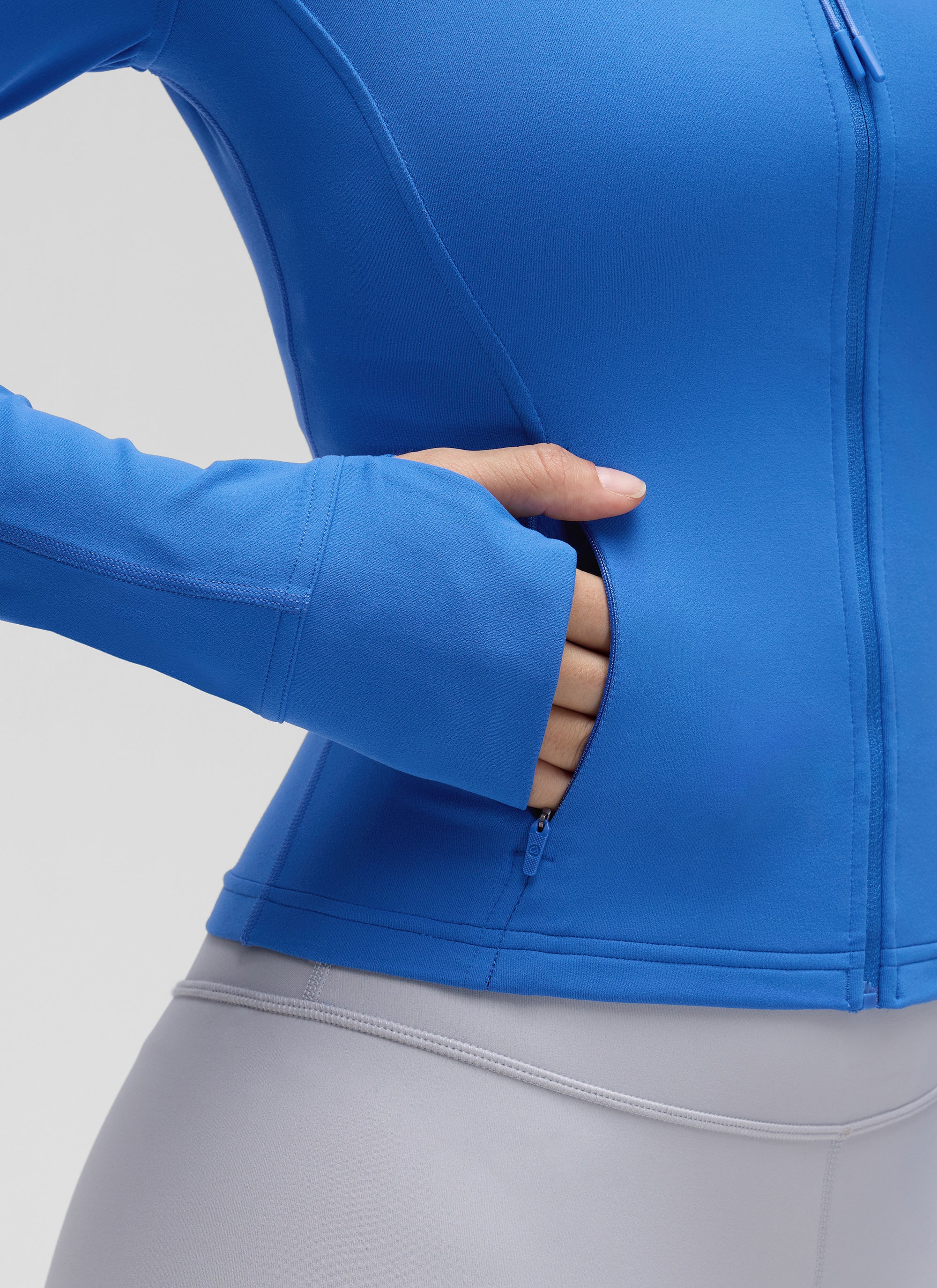 CRZ YOGA Pambabae Butterluxe Mga Panlabas na Damit na May Buong Zip na May Crop Pocket at Kumikinang na Asul