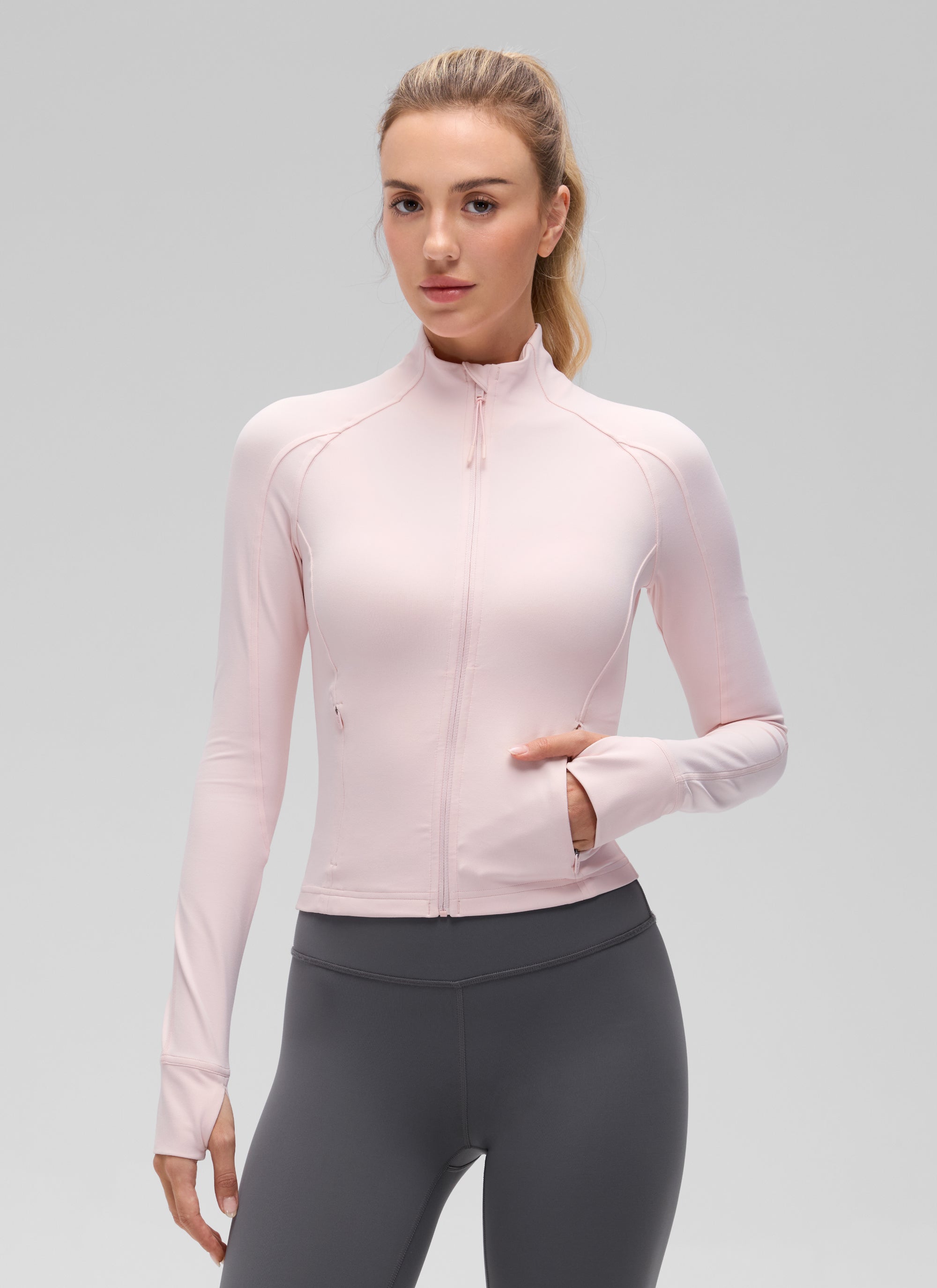 CRZ YOGA Pambabae Butterluxe Mga Panlabas na Damit na May Buong Zip na May Kulay Strawberry Pink