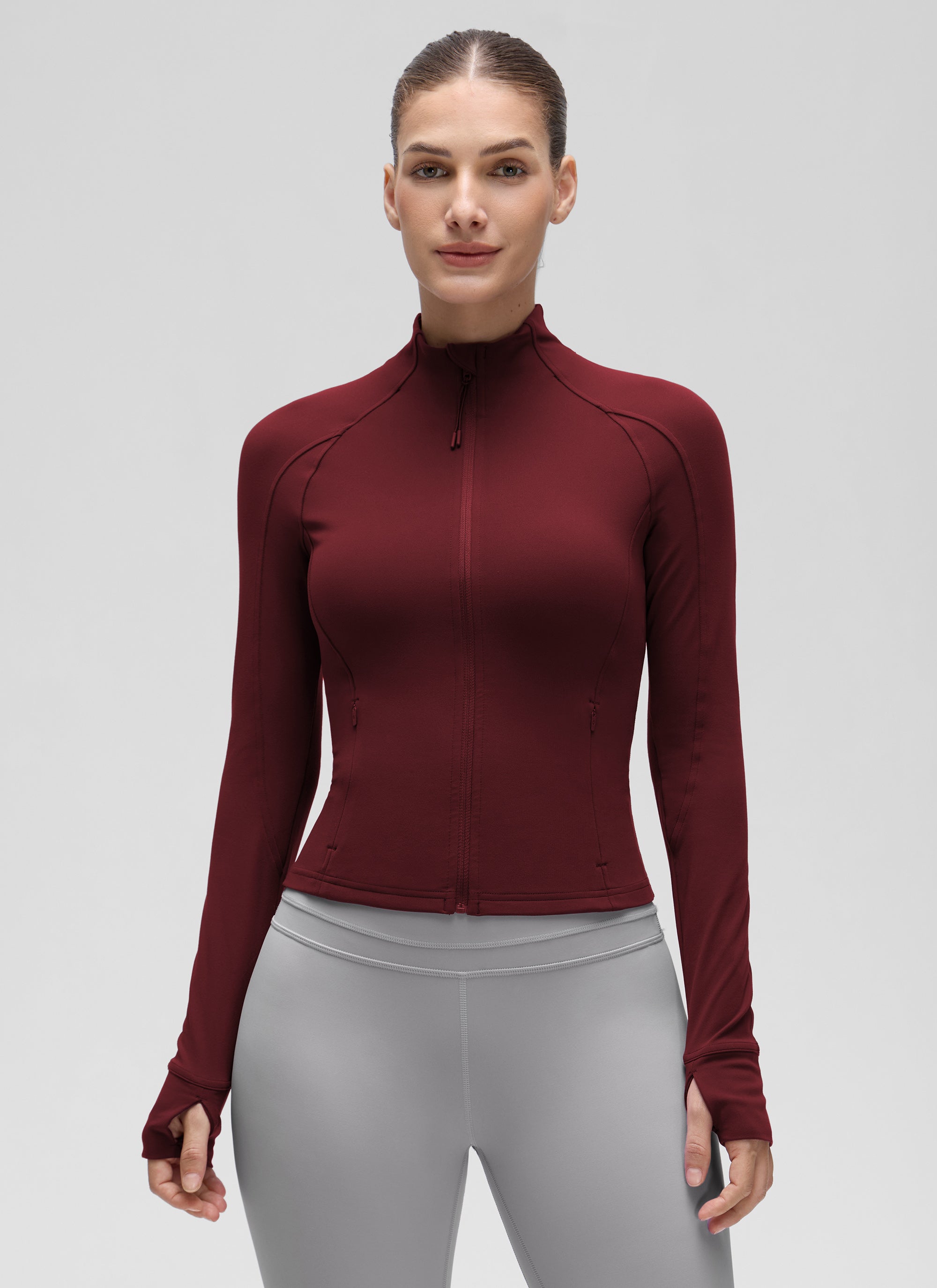 CRZ YOGA Pambabae Butterluxe Mga Panlabas na Damit na May Buong Zip na Pulang Merlot