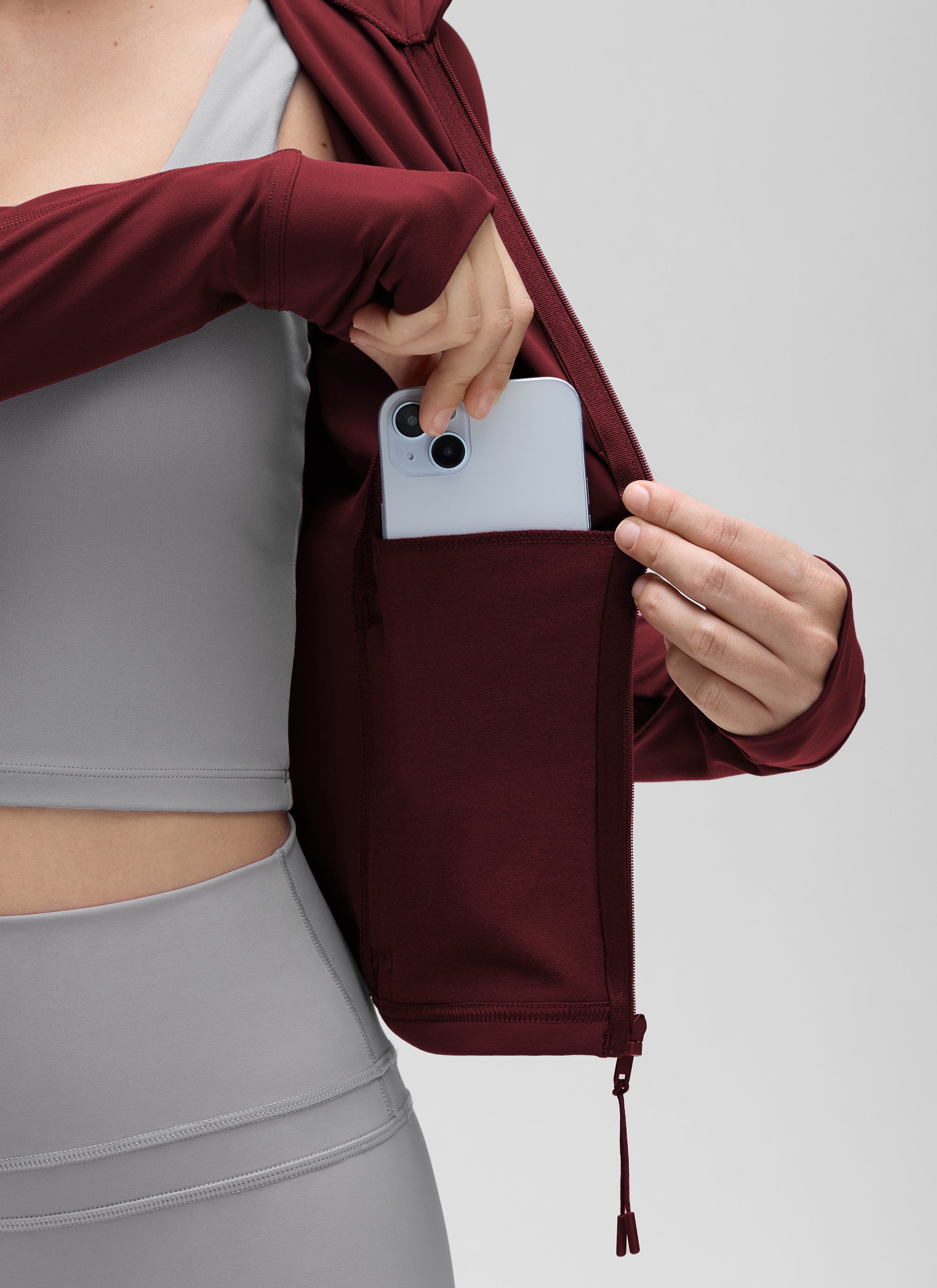 CRZ YOGA Pambabae Butterluxe Mga Panlabas na Damit na May Buong Zip na Pulang Merlot