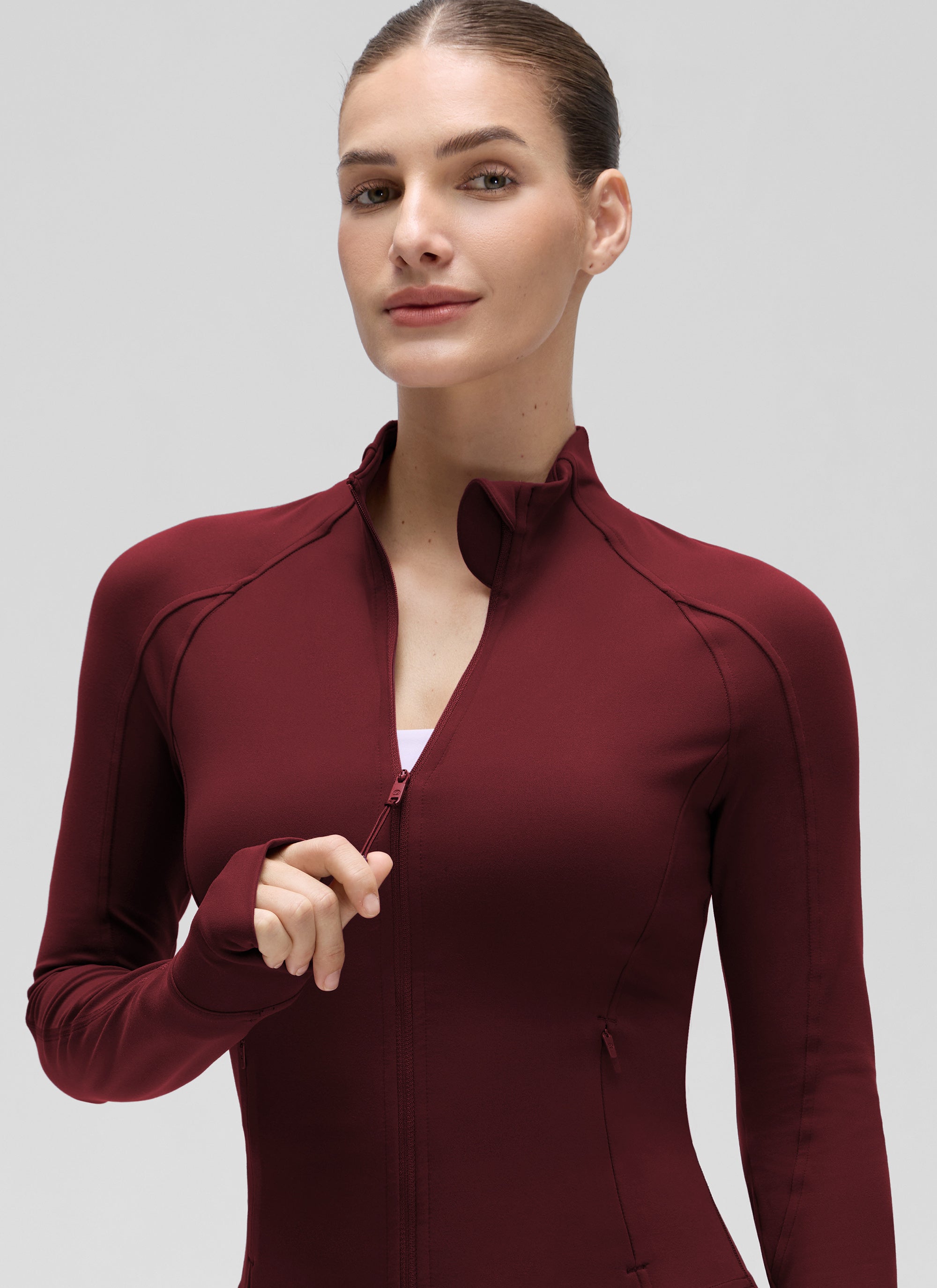 CRZ YOGA Pambabae Butterluxe Mga Panlabas na Damit na May Buong Zip na Pulang Merlot