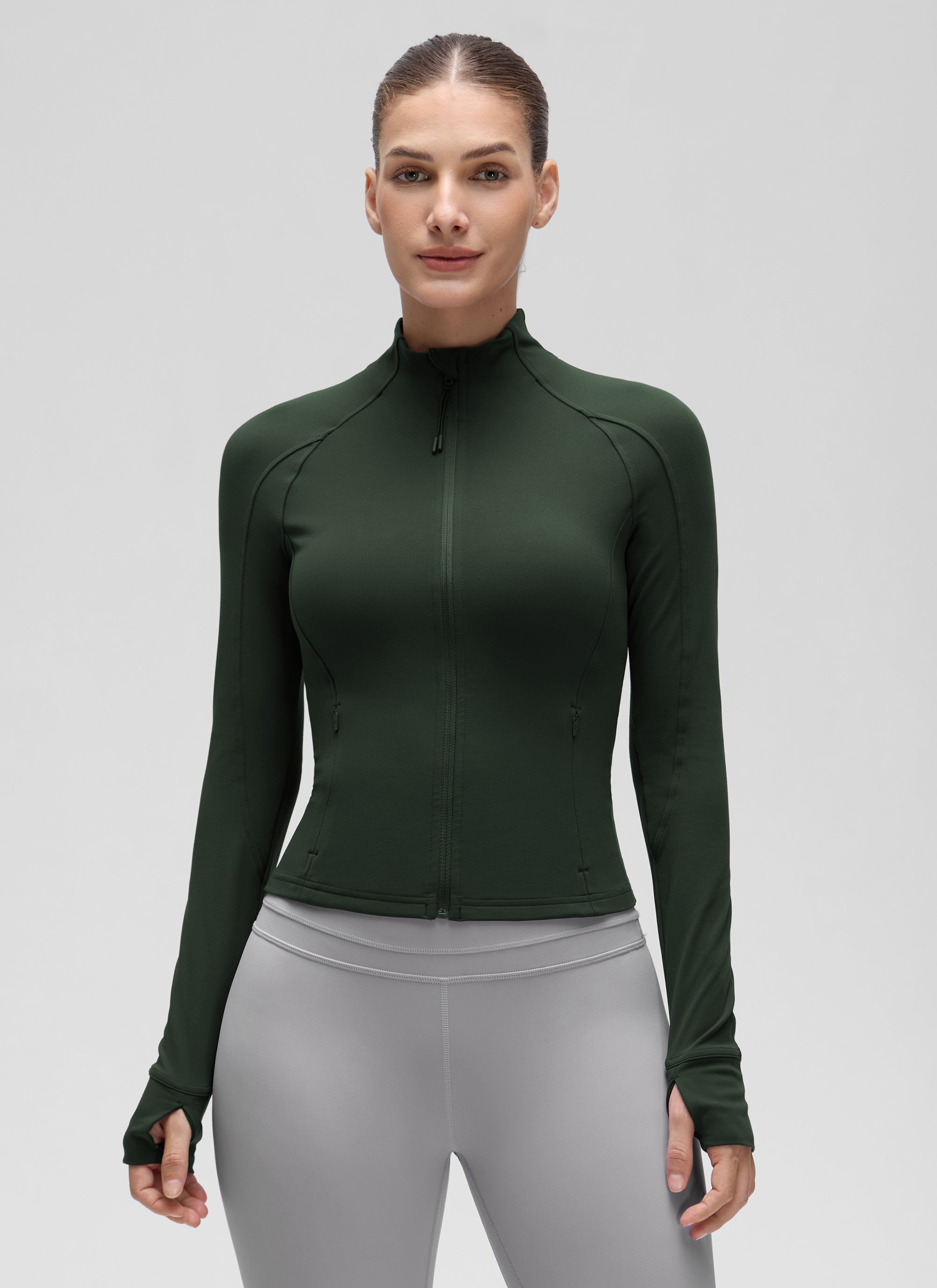 CRZ YOGA Pambabae Butterluxe Mga Panlabas na Damit na May Buong Zip na may Palamuti na Legend Green